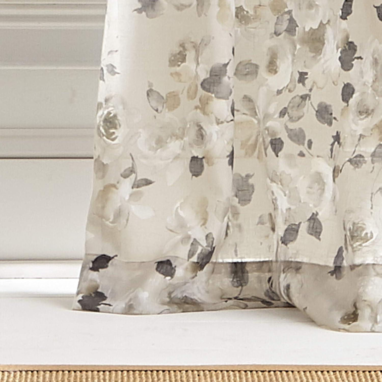 imageMartha Stewart Annabelle Floral Sheer Rod Pocket Single Curtain Panel 84 LinenLinen