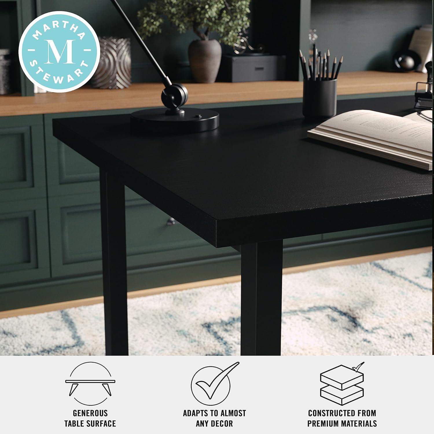 imageMartha Stewart Beckett Modern Trestle Desk with Open Side Shelving in Black Wood Grain FinishBlack Wood Grain