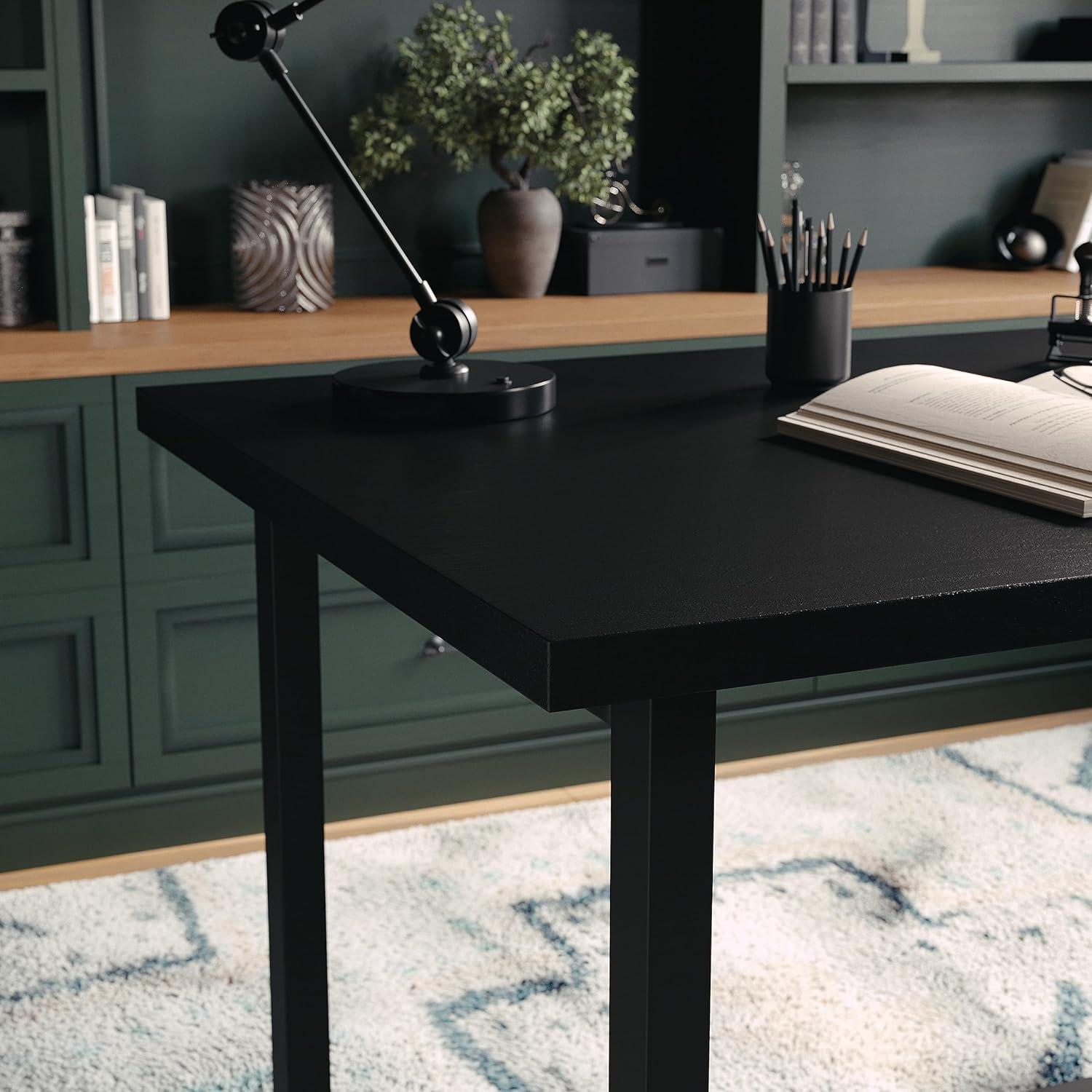 imageMartha Stewart Beckett Modern Trestle Desk with Open Side Shelving in Black Wood Grain FinishBlack Wood Grain