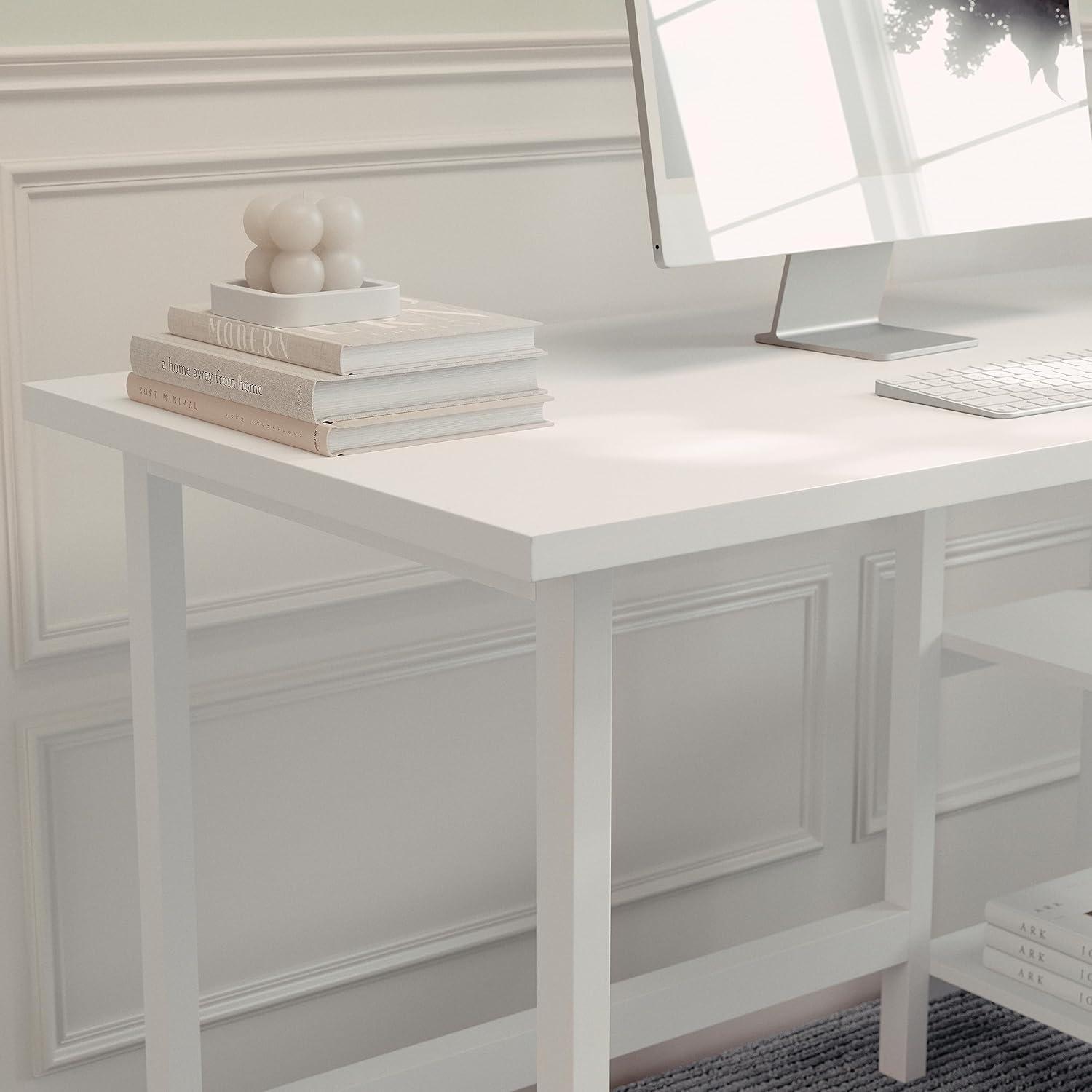 imageMartha Stewart Beckett Modern Trestle Desk with Open Side Shelving in Black Wood Grain FinishWhite Wood Grain