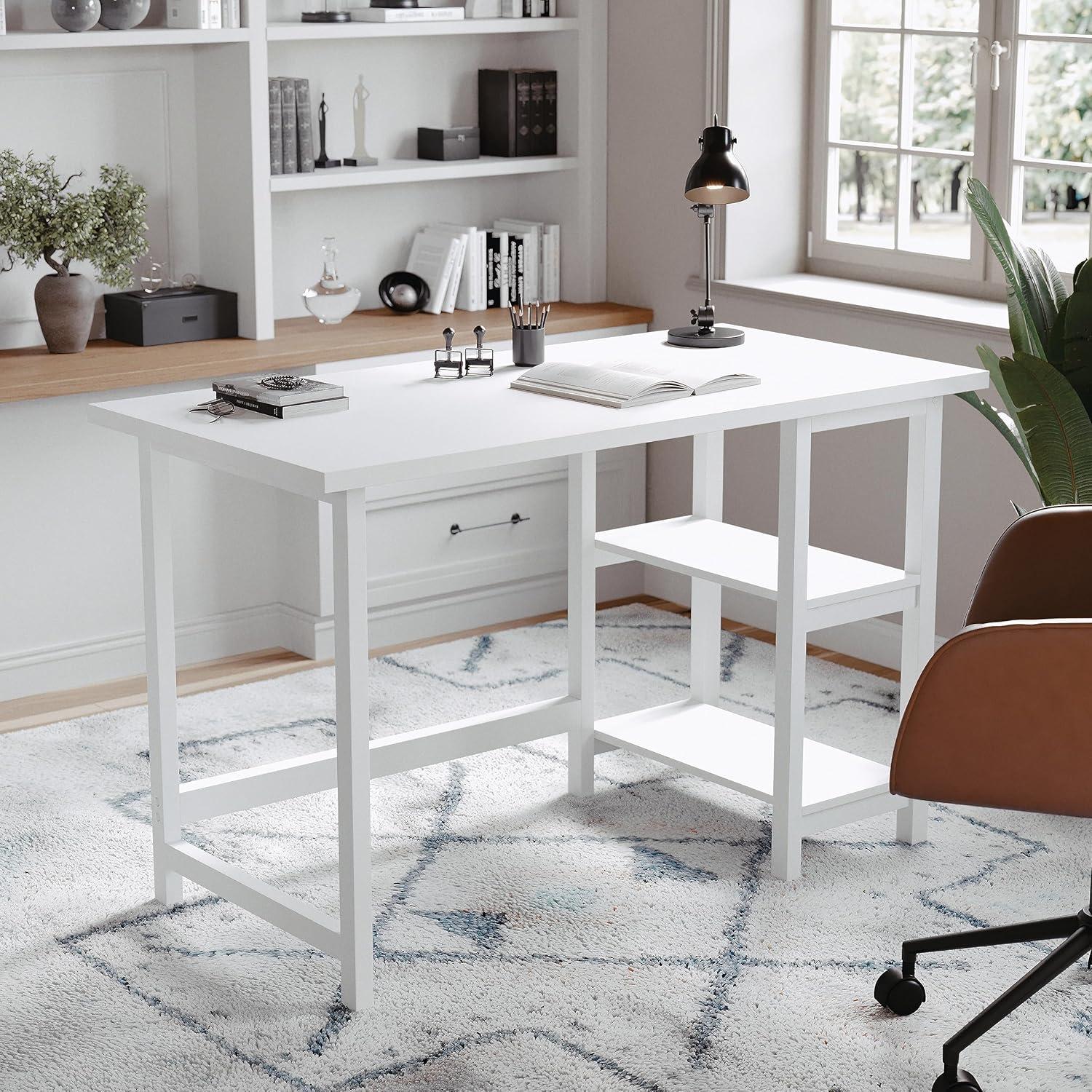 imageMartha Stewart Beckett Modern Trestle Desk with Open Side Shelving in Black Wood Grain FinishWhite Wood Grain