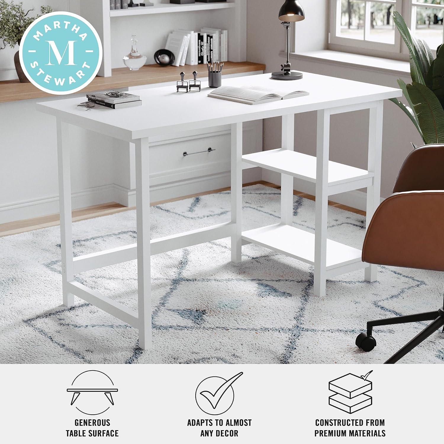 imageMartha Stewart Beckett Modern Trestle Desk with Open Side Shelving in Black Wood Grain FinishWhite Wood Grain