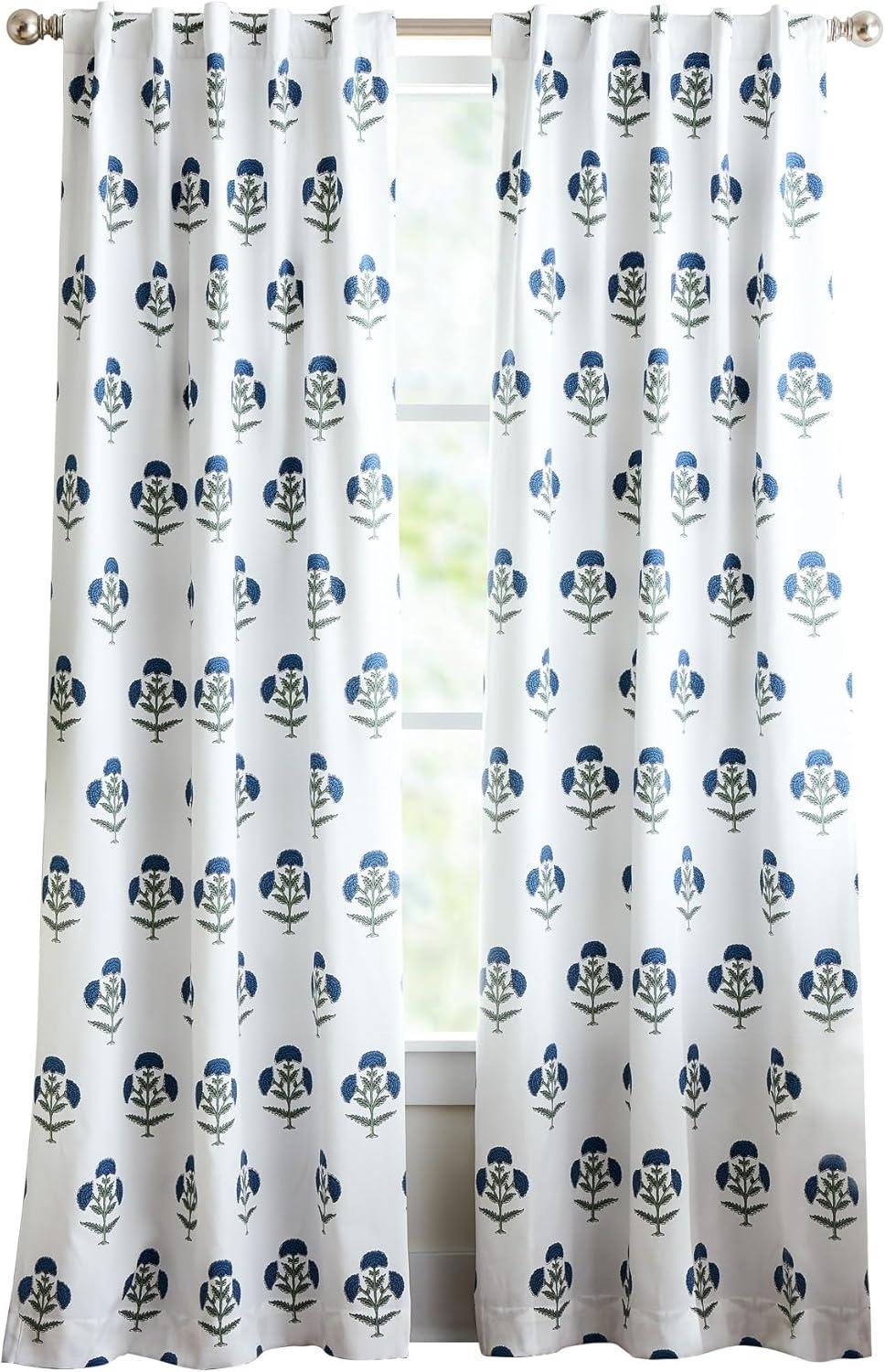 imageMartha Stewart Blue and White Floral Blackout Window Curtains for Living Room or Bedroom 37 x 84 Set of 2 Block Print FlowersBlue