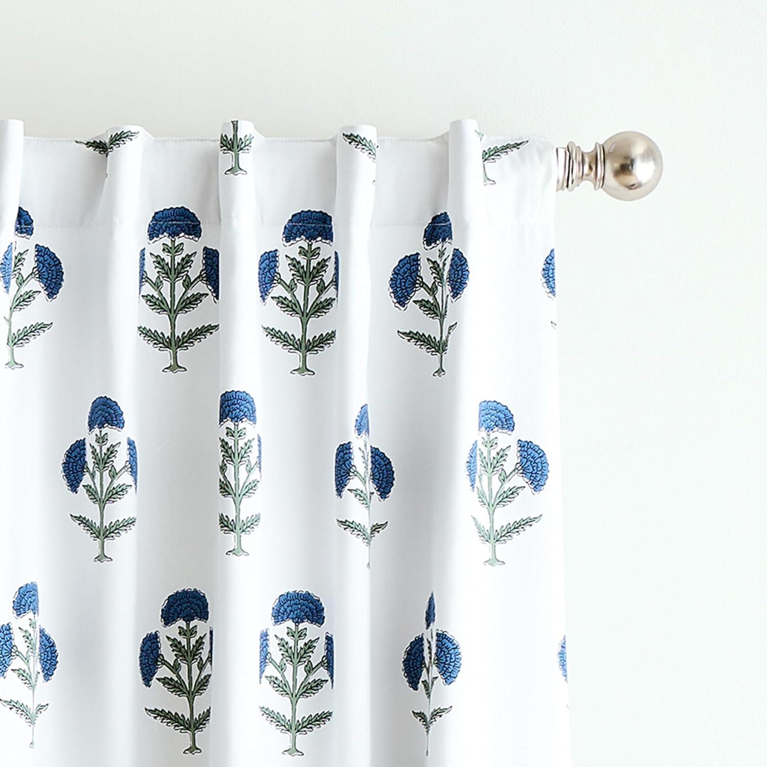 imageMartha Stewart Blue and White Floral Blackout Window Curtains for Living Room or Bedroom 37 x 84 Set of 2 Block Print FlowersBlue