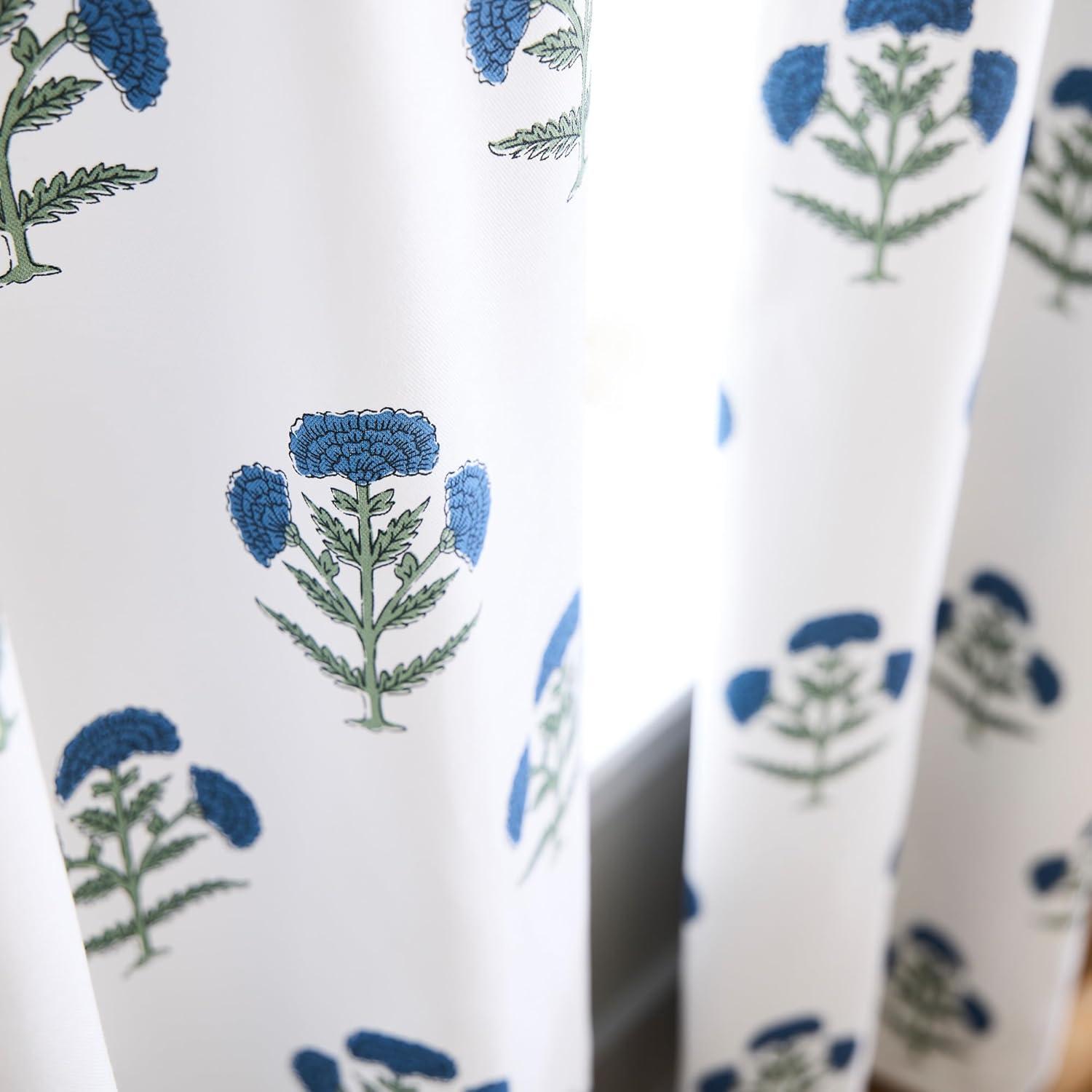 imageMartha Stewart Blue and White Floral Blackout Window Curtains for Living Room or Bedroom 37 x 84 Set of 2 Block Print FlowersBlue