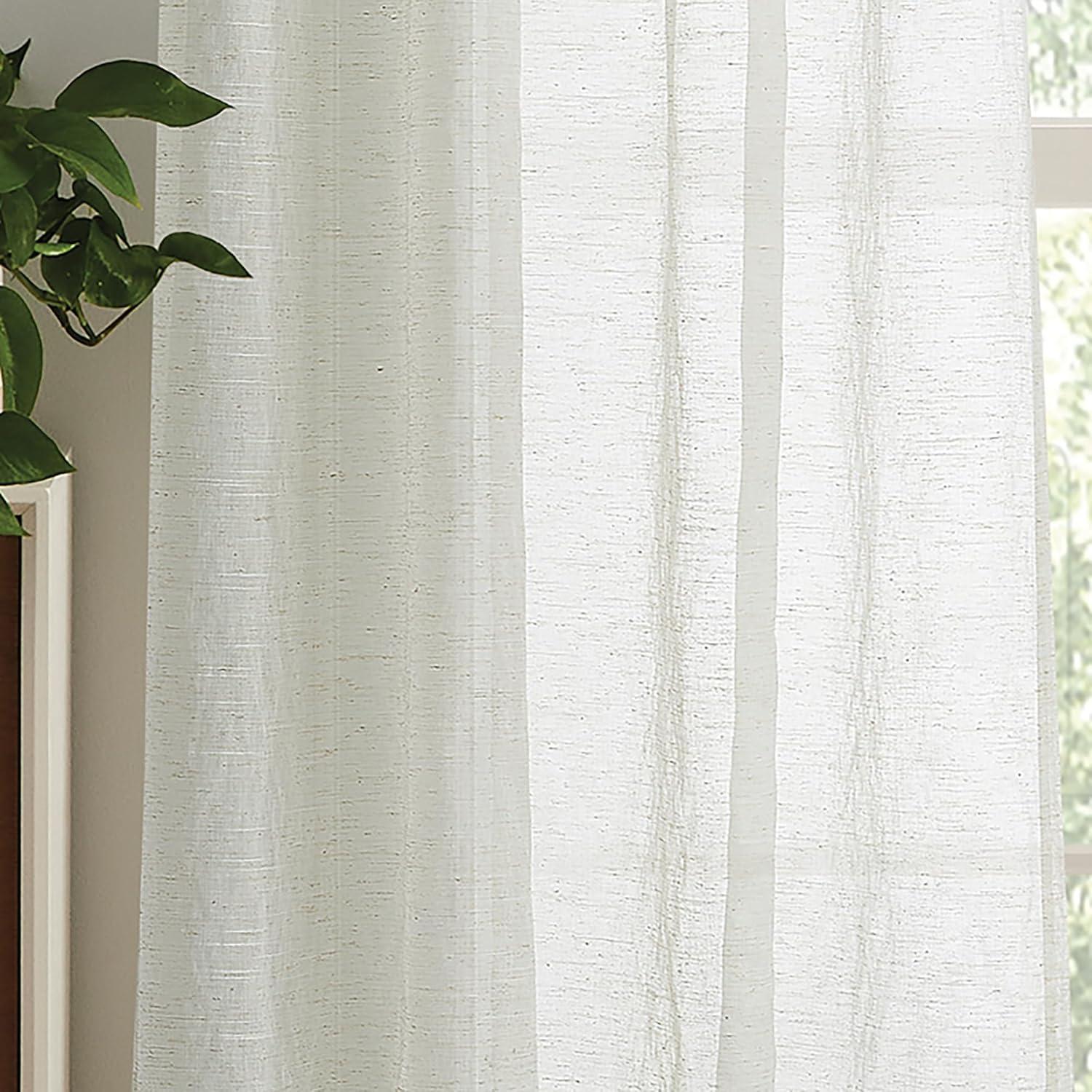 imageMartha Stewart Boho Curtains Macrame Decor Textured Sheer Rod Pocket Window Curtain Panel Pair 95 LinenLinen