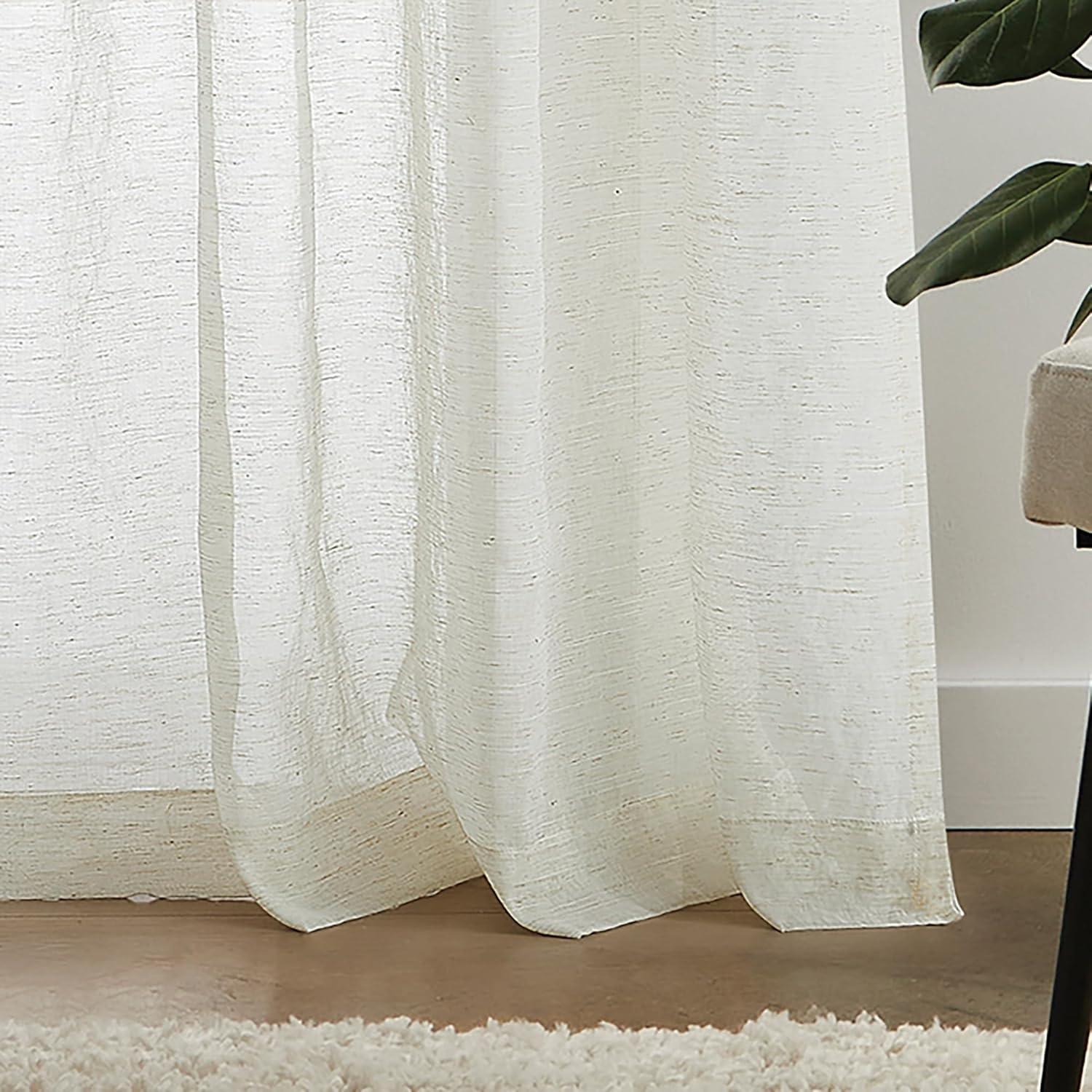 imageMartha Stewart Boho Curtains Macrame Decor Textured Sheer Rod Pocket Window Curtain Panel Pair 95 LinenLinen
