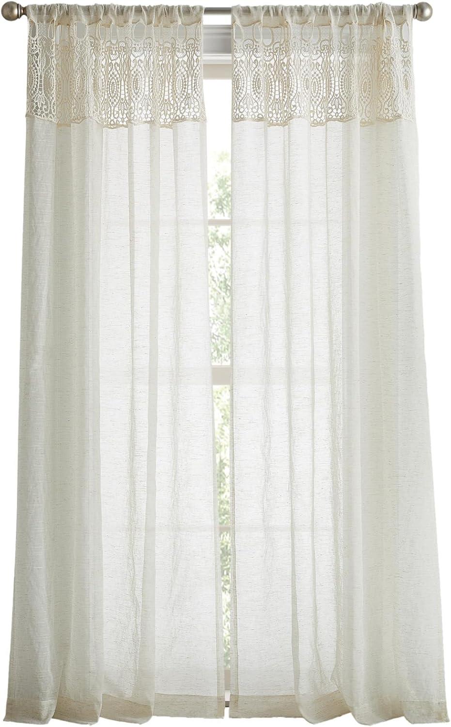 imageMartha Stewart Boho Curtains Macrame Decor Textured Sheer Rod Pocket Window Curtain Panel Pair 95 LinenLinen