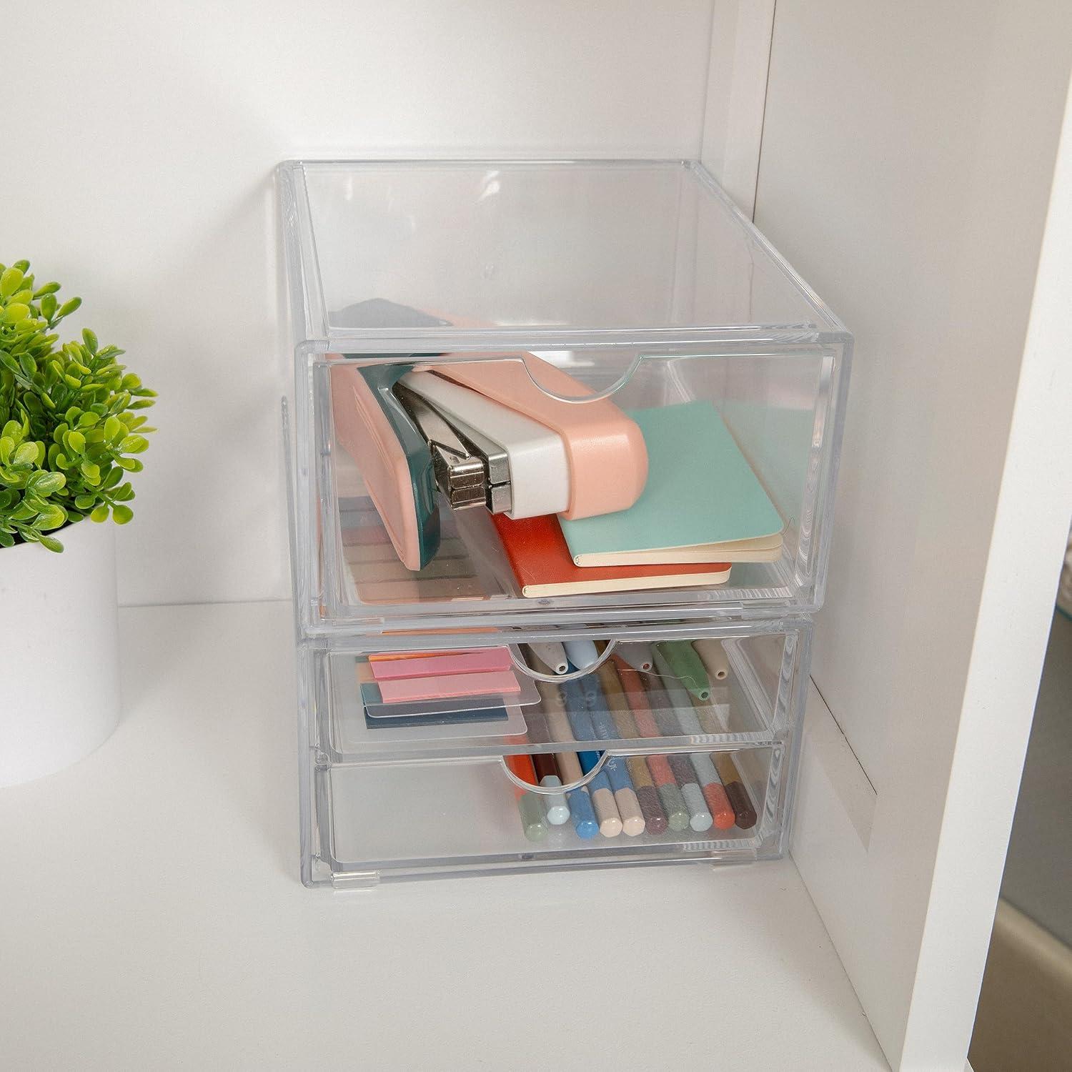 imageMartha Stewart Brody 2 Pack Desk Organizers Single Drawer Box and 2 Drawer Box Stackable Plastic Storage for Office Bathroom Countertop Dorm 6 x 75 Clear