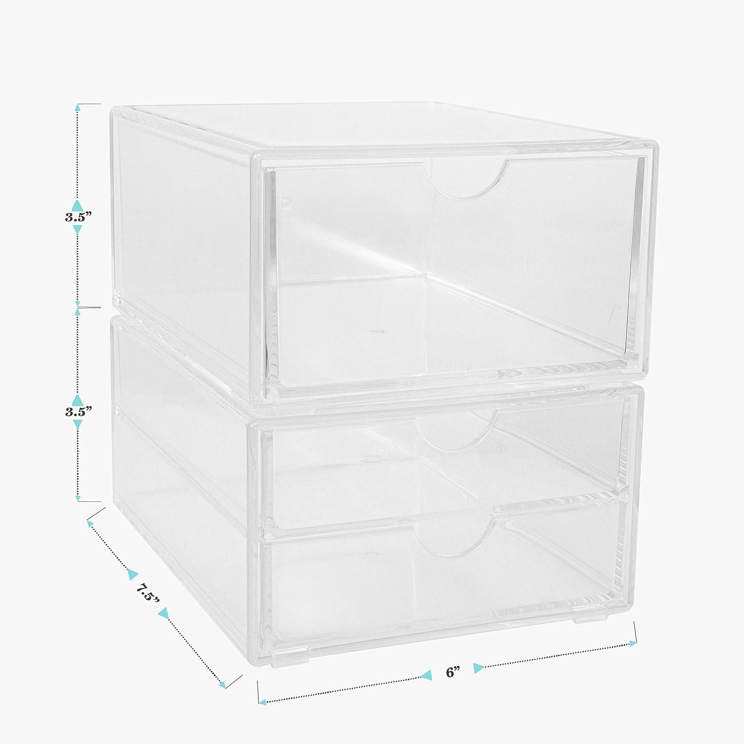 imageMartha Stewart Brody 2 Pack Desk Organizers Single Drawer Box and 2 Drawer Box Stackable Plastic Storage for Office Bathroom Countertop Dorm 6 x 75 Clear