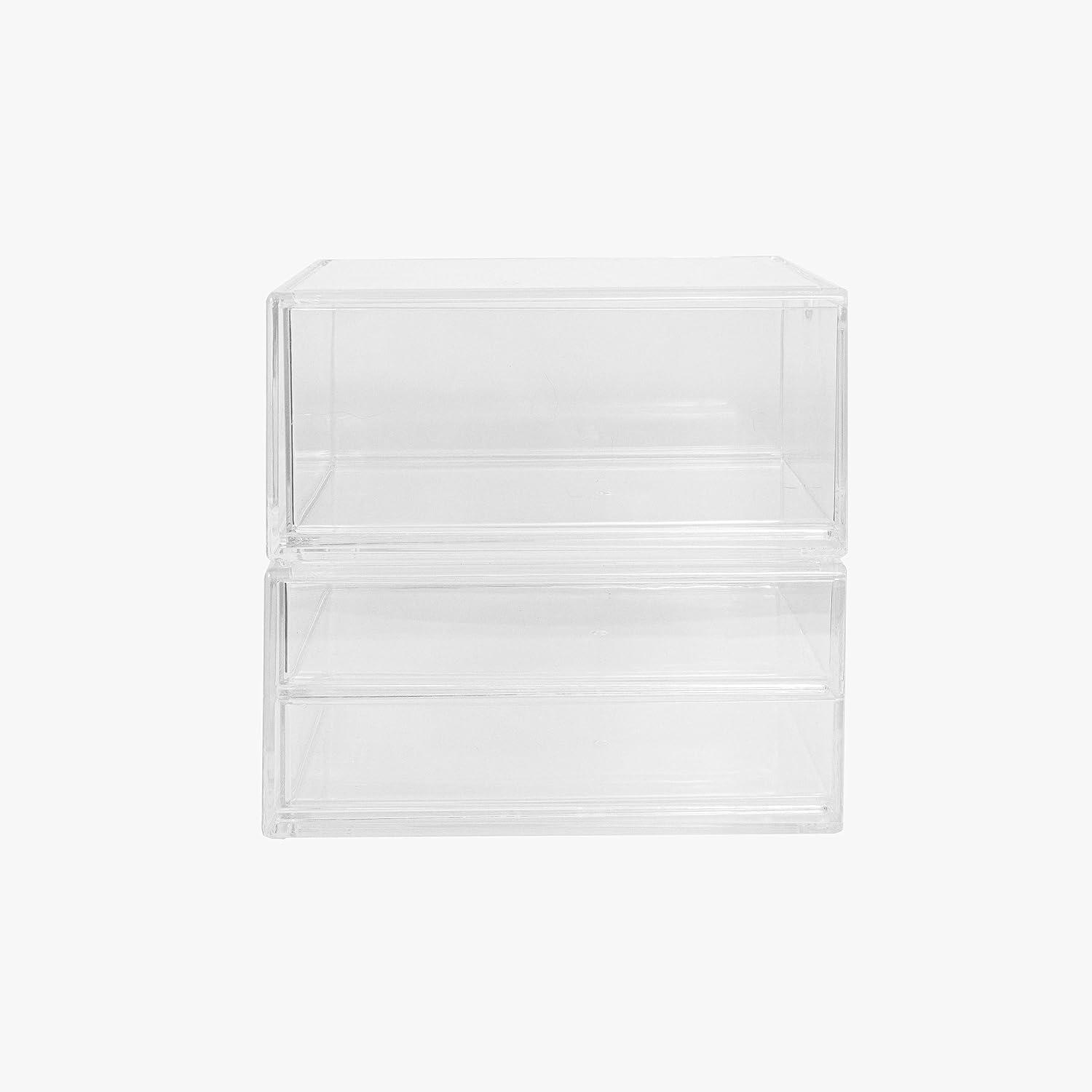 imageMartha Stewart Brody 2 Pack Desk Organizers Single Drawer Box and 2 Drawer Box Stackable Plastic Storage for Office Bathroom Countertop Dorm 6 x 75 Clear