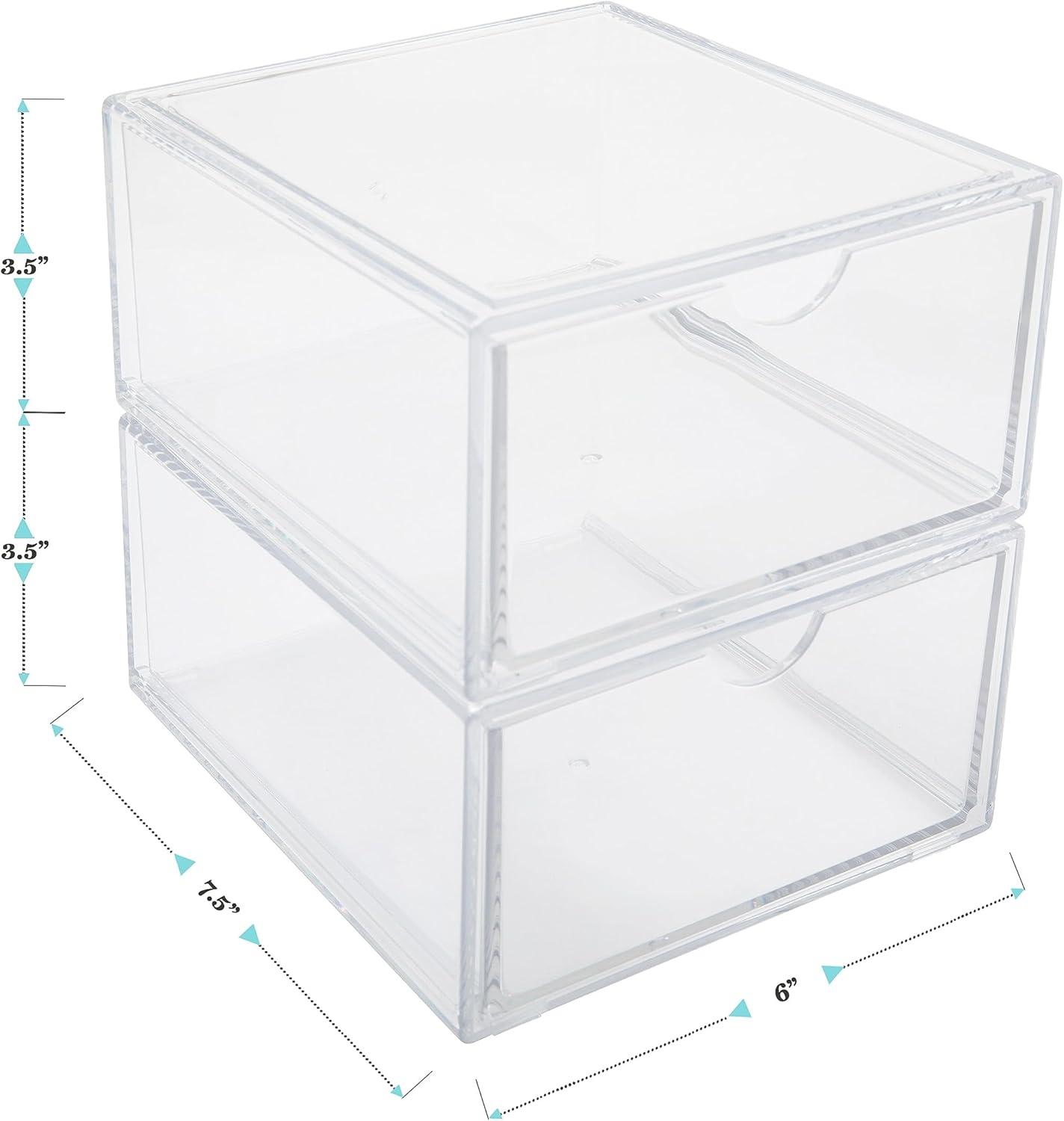 imageMartha Stewart Brody Desk Organizer with Drawer Stackable Plastic Desk Storage Box Organizer for Office Bathroom Countertop or Dorm 6 x 75 2 Pack Clear6 x 75