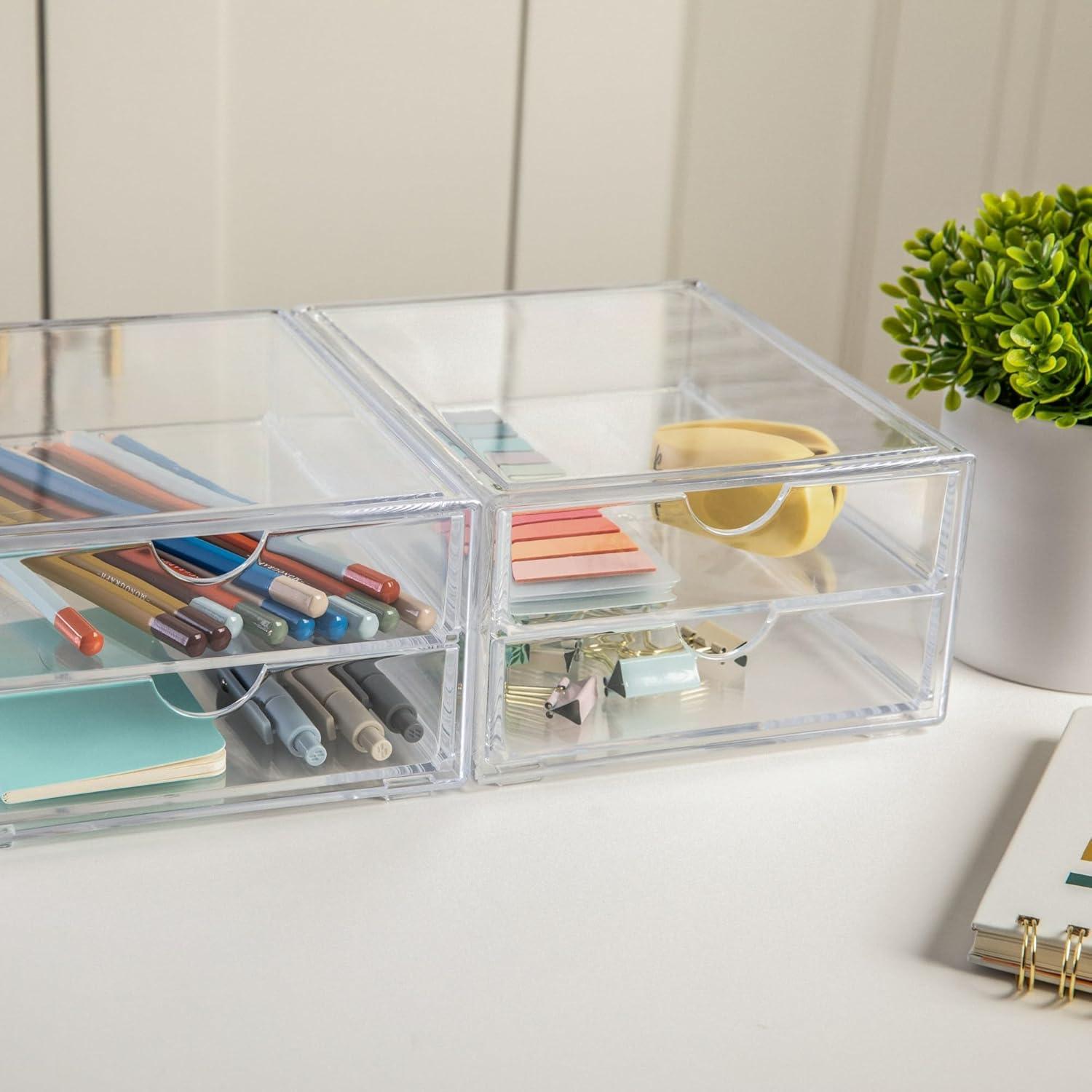 imageMartha Stewart Brody Desk Organizer with Drawer Stackable Plastic Desk Storage Box Organizer for Office Bathroom Countertop or Dorm 6 x 75 2 Pack Clear6 x 75