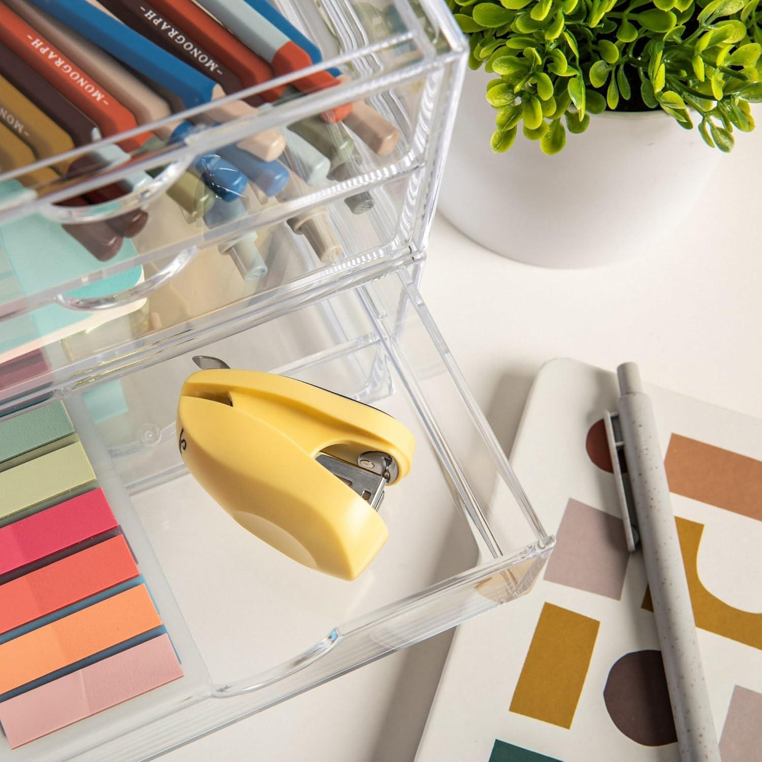 imageMartha Stewart Brody Desk Organizer with Drawer Stackable Plastic Desk Storage Box Organizer for Office Bathroom Countertop or Dorm 6 x 75 2 Pack Clear6 x 75