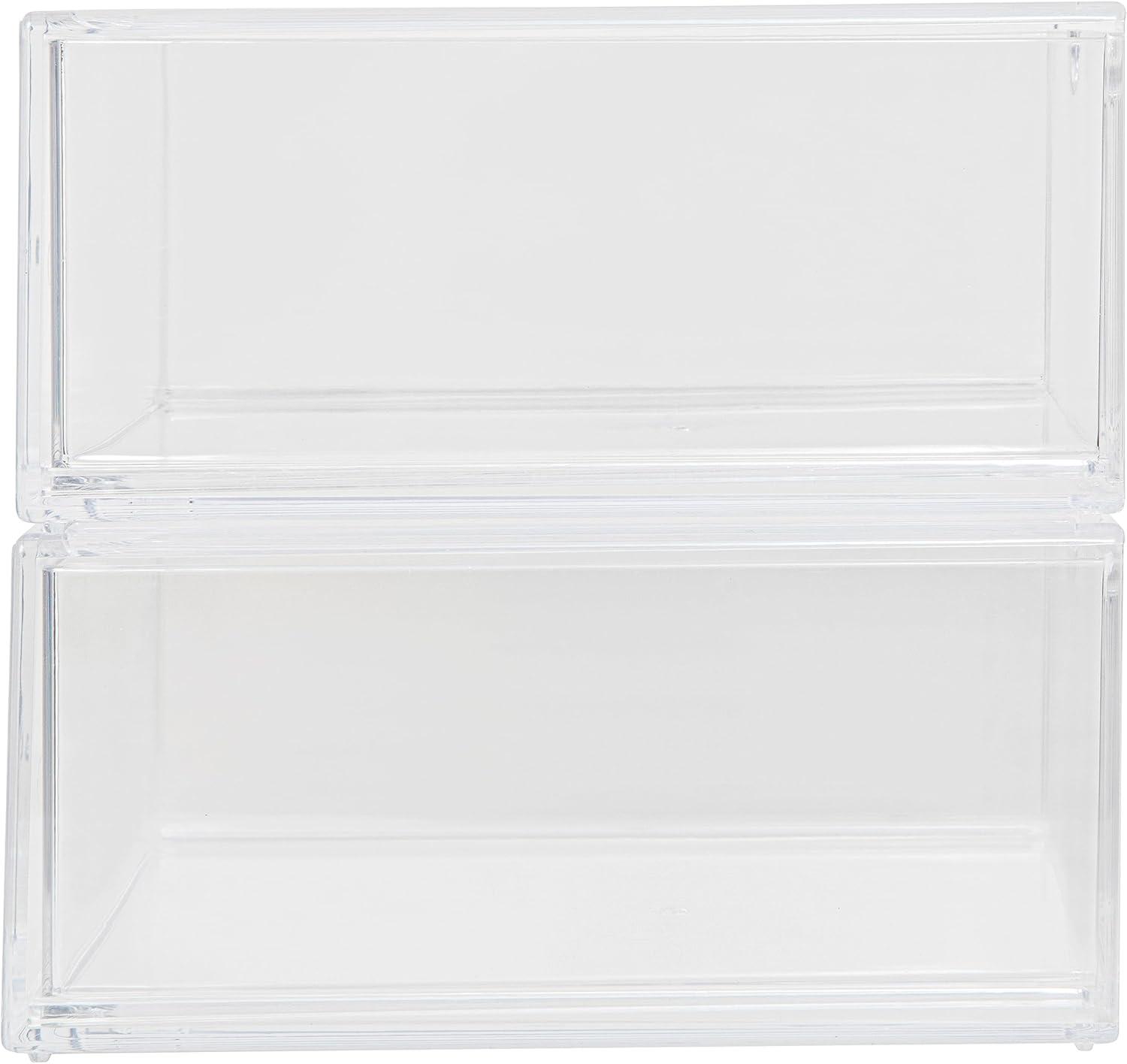 imageMartha Stewart Brody Desk Organizer with Drawer Stackable Plastic Desk Storage Box Organizer for Office Bathroom Countertop or Dorm 6 x 75 2 Pack Clear6 x 75