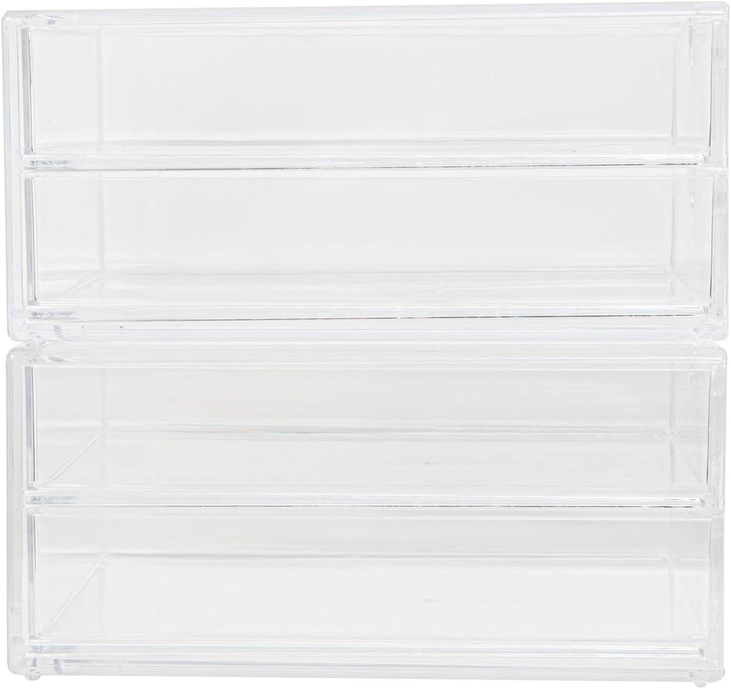 imageMartha Stewart Brody Desk Organizer with Drawer Stackable Plastic Desk Storage Box Organizer for Office Bathroom Countertop or Dorm 6 x 75 2 Pack Clear6 x 75