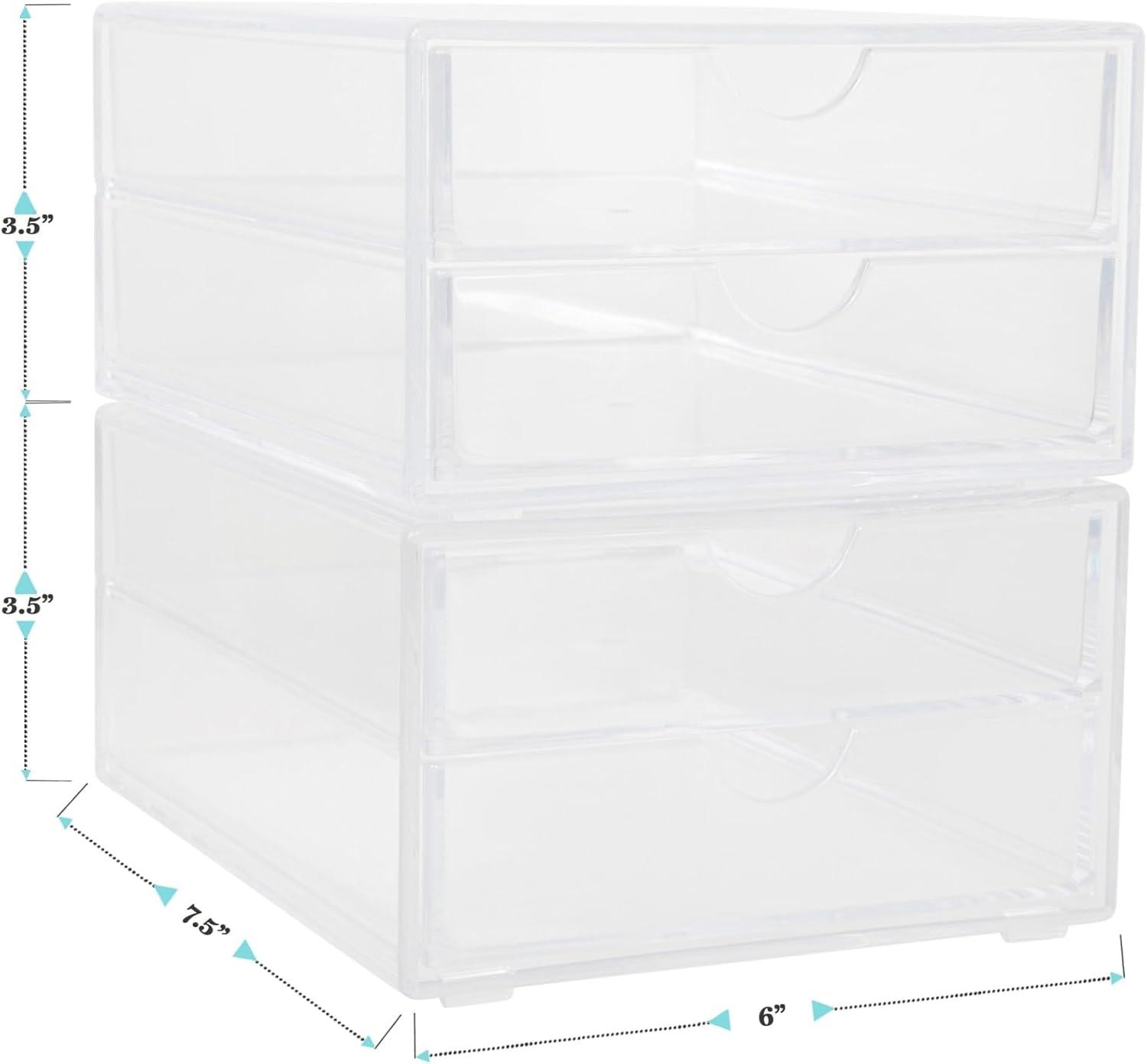imageMartha Stewart Brody Desk Organizer with Drawer Stackable Plastic Desk Storage Box Organizer for Office Bathroom Countertop or Dorm 6 x 75 2 Pack Clear6 x 75