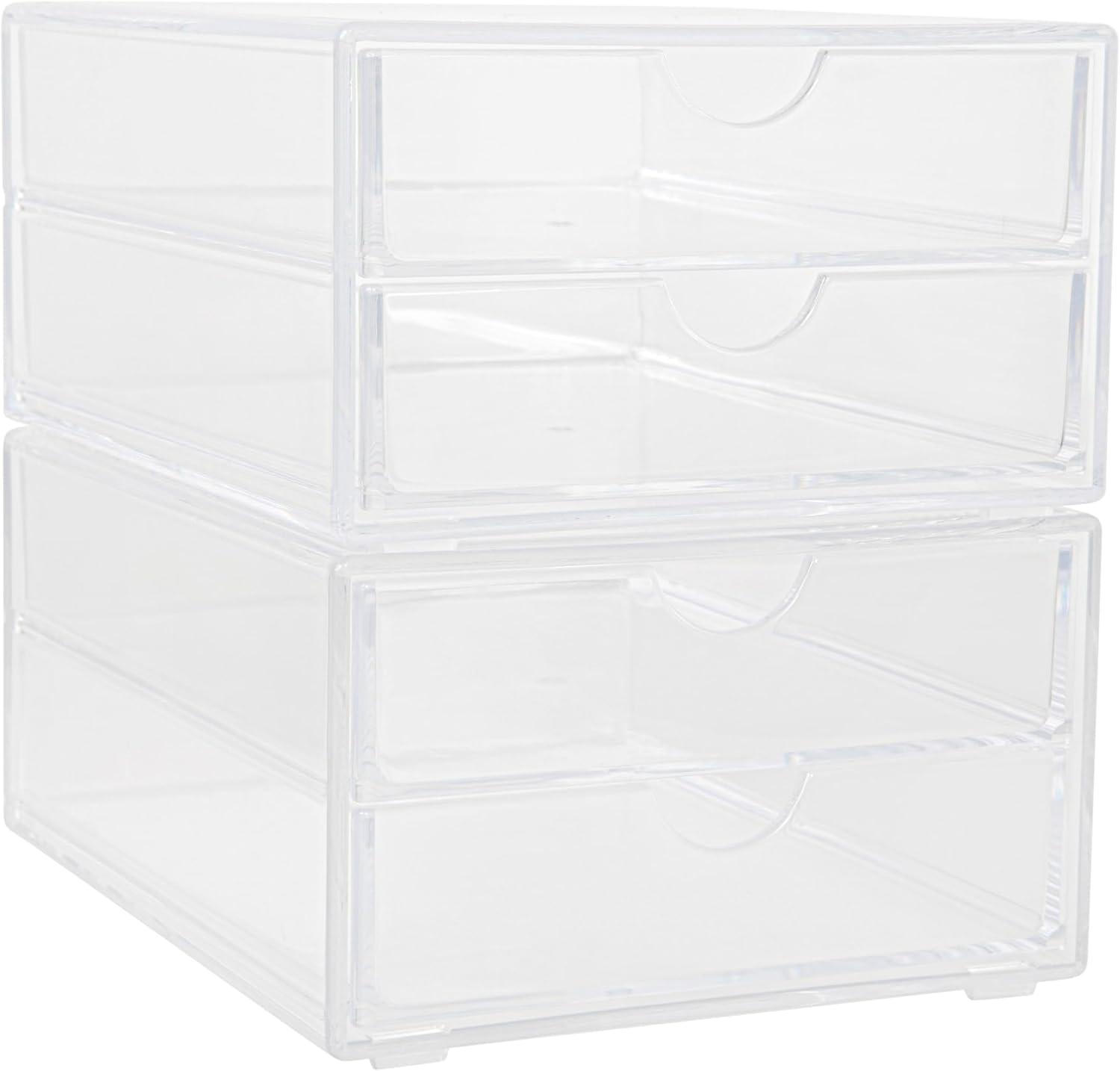 imageMartha Stewart Brody Desk Organizer with Drawer Stackable Plastic Desk Storage Box Organizer for Office Bathroom Countertop or Dorm 6 x 75 2 Pack Clear6 x 75