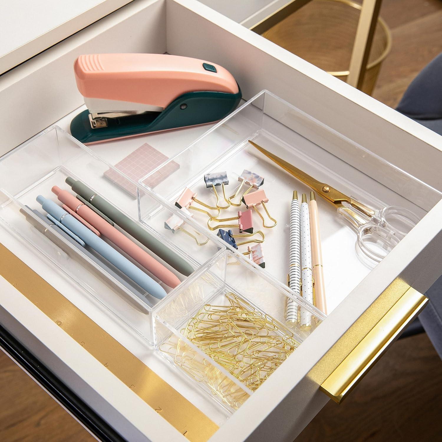 imageMartha Stewart Brody Desktop Storage Organizer Stack and Slide Plastic Organizer Tray Organizer for Office Kitchen or Vanity 3 x 375 Clear3 x 375 1 3 x 75 1 75 x 625 1