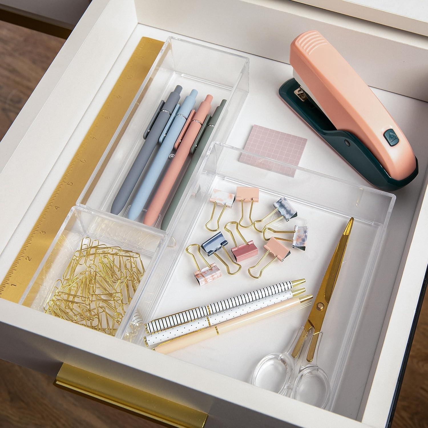 imageMartha Stewart Brody Desktop Storage Organizer Stack and Slide Plastic Organizer Tray Organizer for Office Kitchen or Vanity 3 x 375 Clear3 x 375 1 3 x 75 1 75 x 625 1