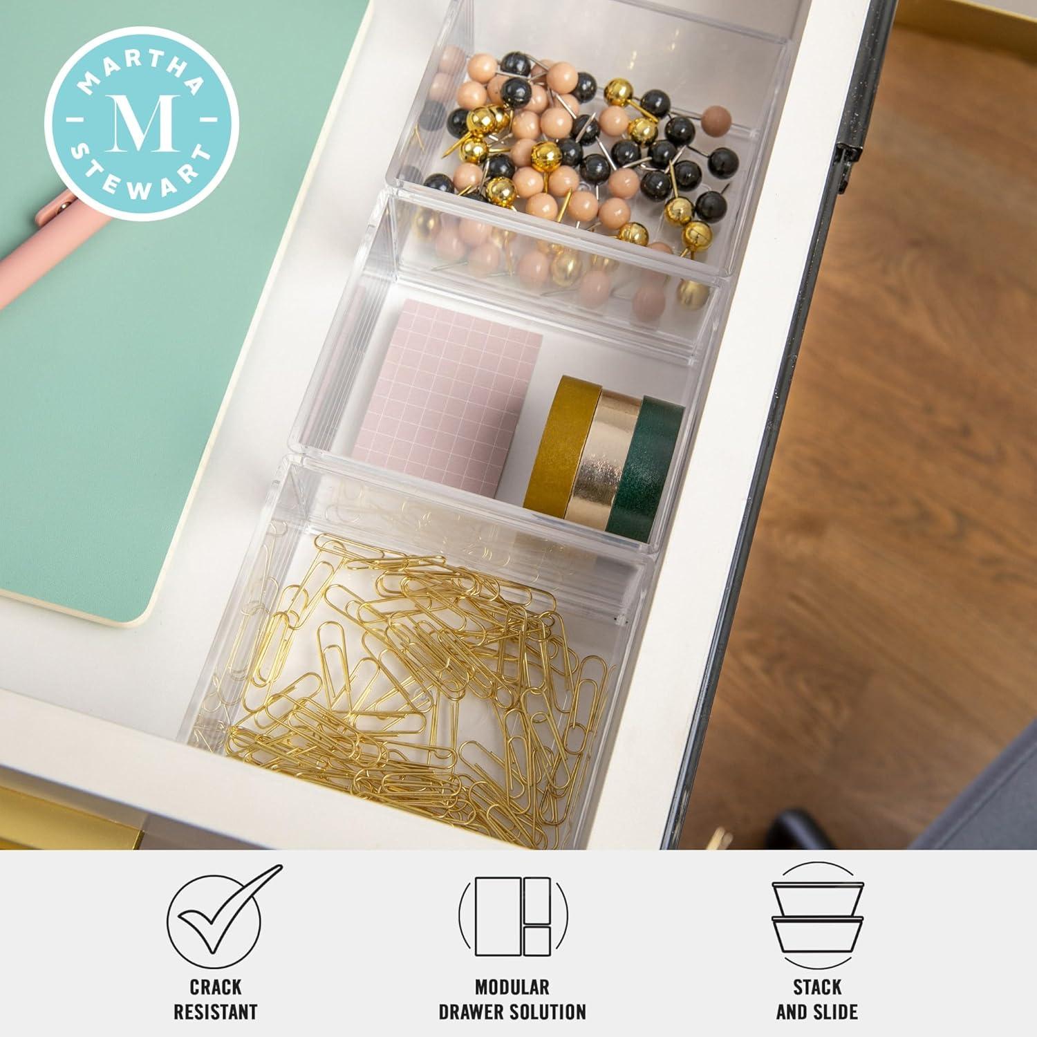 imageMartha Stewart Brody Desktop Storage Organizer Stack and Slide Plastic Organizer Tray Organizer for Office Kitchen or Vanity 3 x 375 Clear3 x 375 1