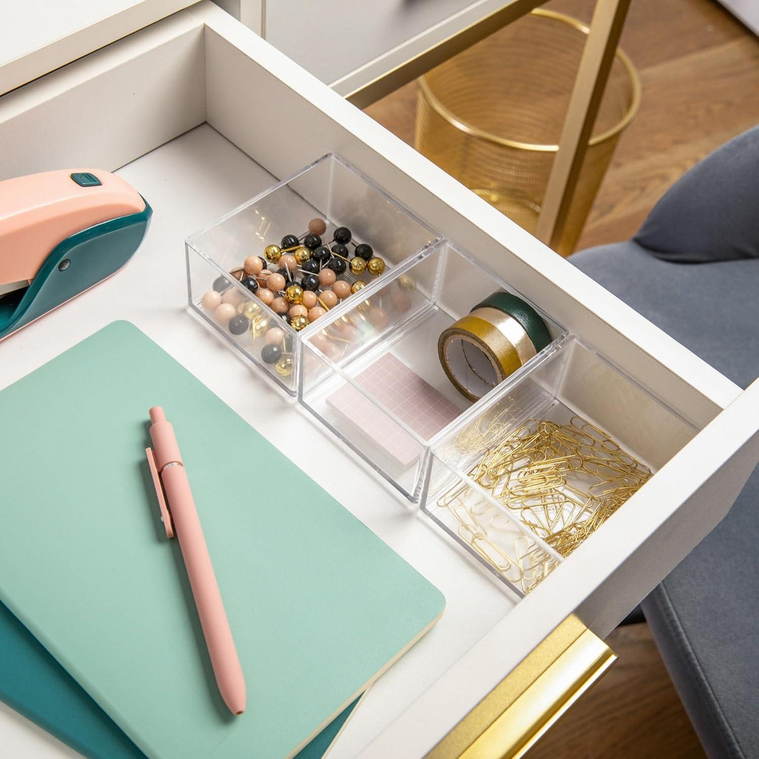 imageMartha Stewart Brody Desktop Storage Organizer Stack and Slide Plastic Organizer Tray Organizer for Office Kitchen or Vanity 3 x 375 Clear3 x 375 1