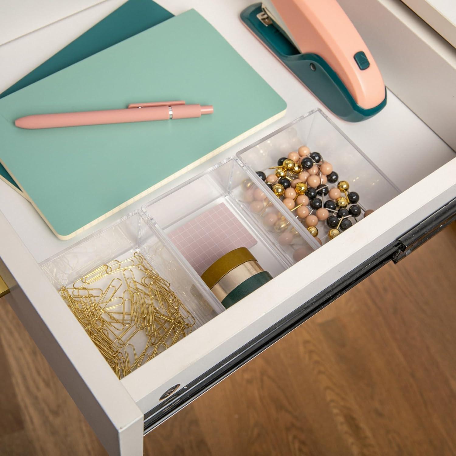 imageMartha Stewart Brody Desktop Storage Organizer Stack and Slide Plastic Organizer Tray Organizer for Office Kitchen or Vanity 3 x 375 Clear3 x 375 1