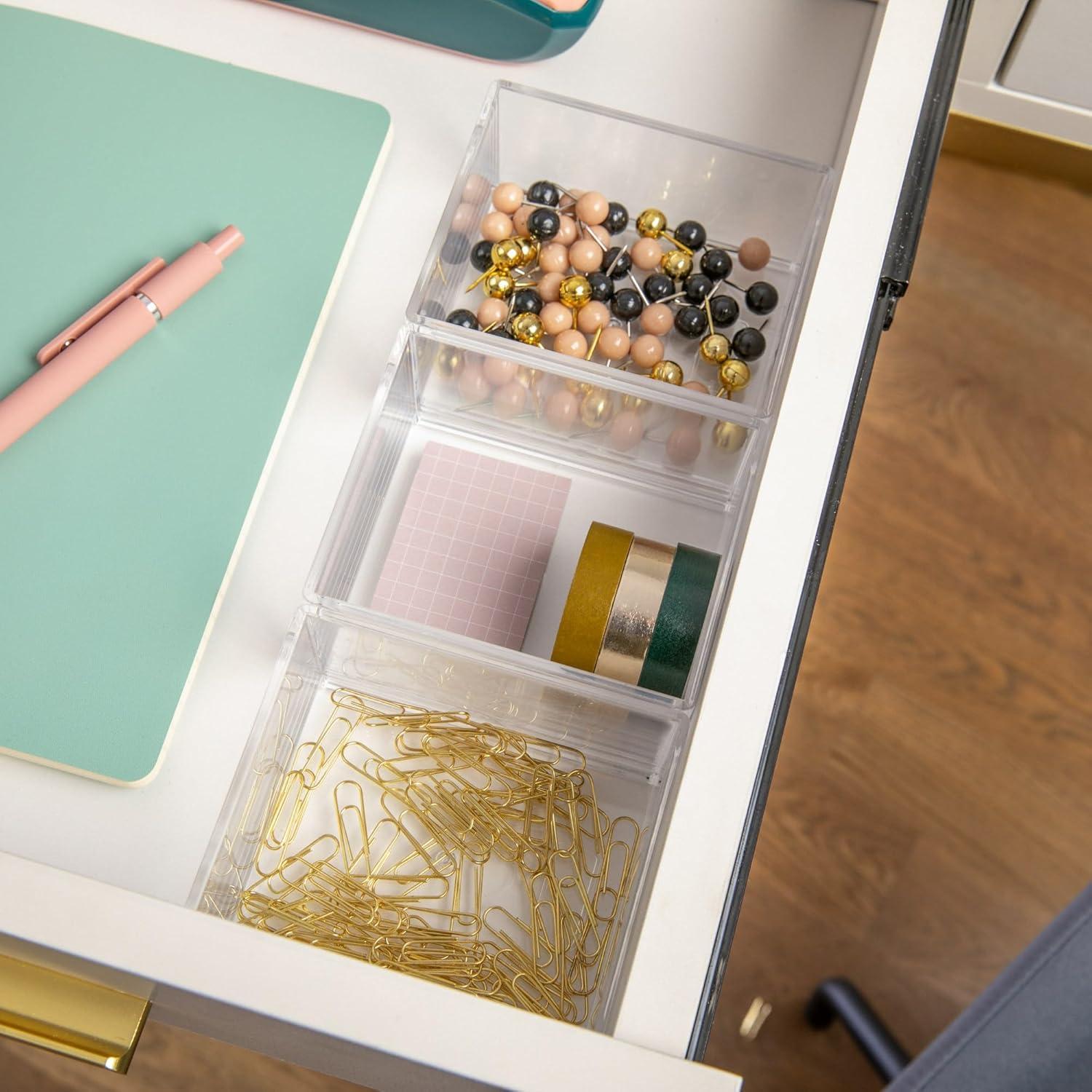imageMartha Stewart Brody Desktop Storage Organizer Stack and Slide Plastic Organizer Tray Organizer for Office Kitchen or Vanity 3 x 375 Clear3 x 375 1