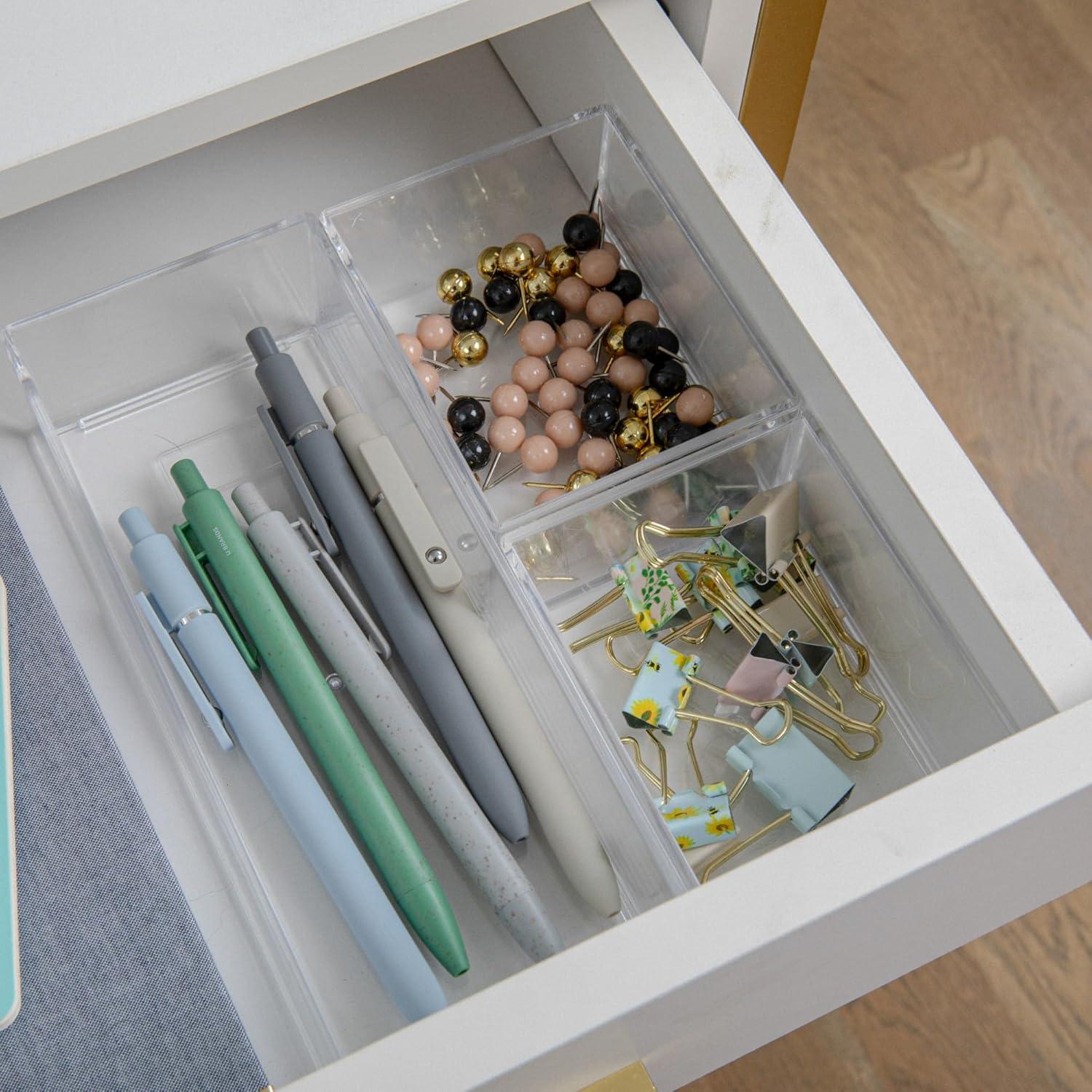 imageMartha Stewart Brody Desktop Storage Organizer Stack and Slide Plastic Organizer Tray Organizer for Office Kitchen or Vanity 3 x 375 Clear3 x 375 2 3 x 75 1