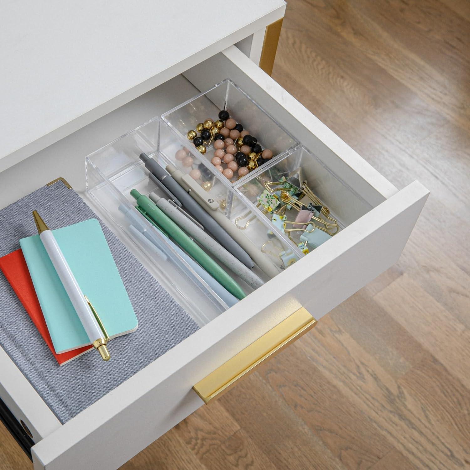 imageMartha Stewart Brody Desktop Storage Organizer Stack and Slide Plastic Organizer Tray Organizer for Office Kitchen or Vanity 3 x 375 Clear3 x 375 2 3 x 75 1
