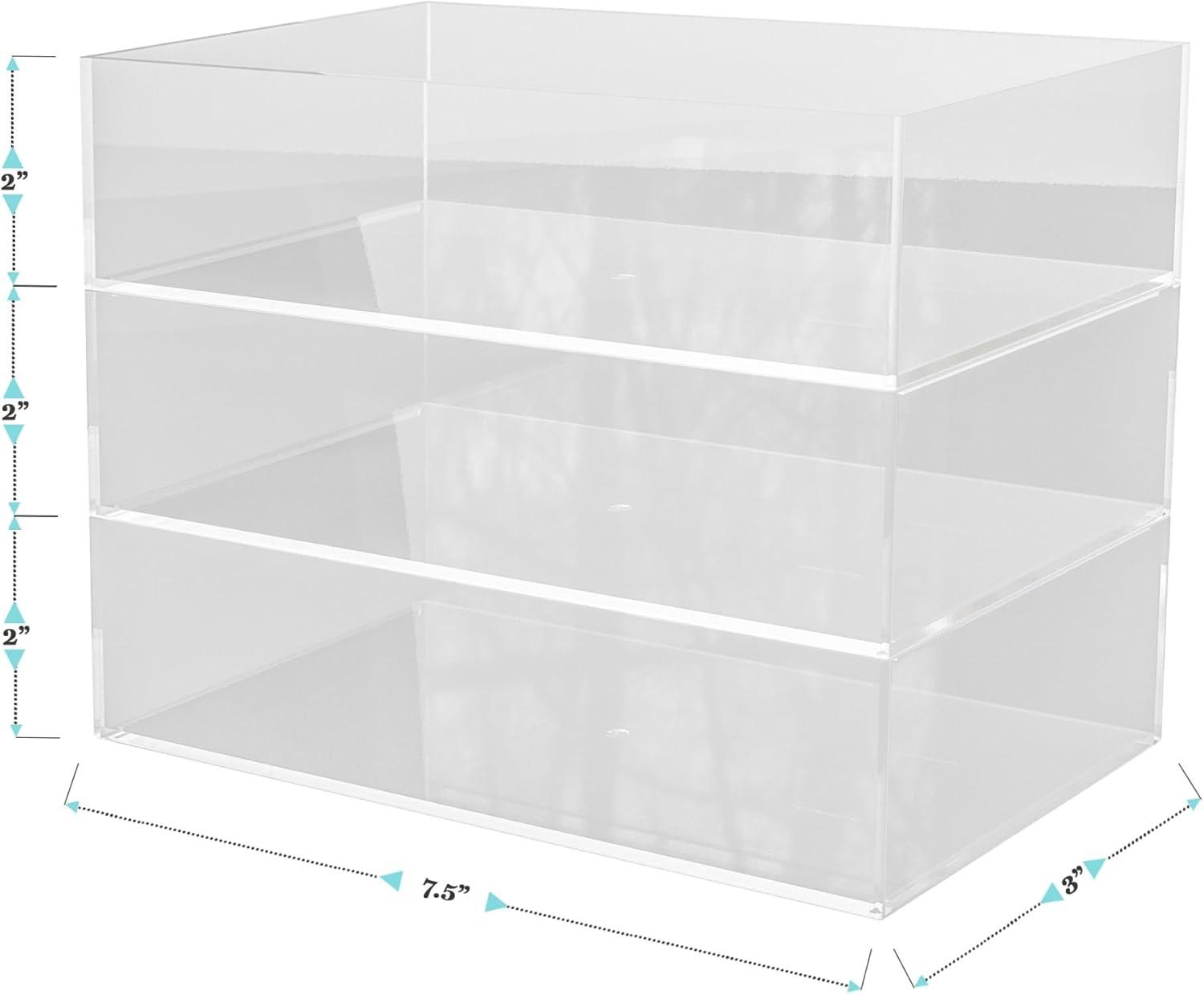 imageMartha Stewart Brody Desktop Storage Organizer Stack and Slide Plastic Organizer Tray Organizer for Office Kitchen or Vanity 3 x 375 Clear3 x 75 1