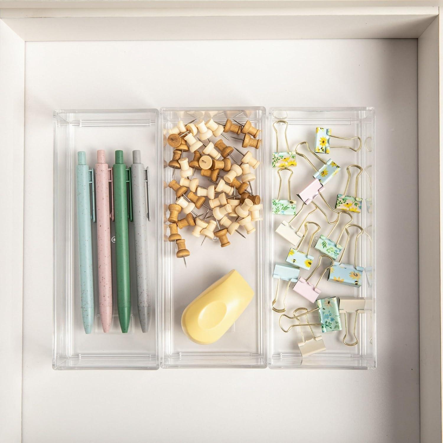 imageMartha Stewart Brody Desktop Storage Organizer Stack and Slide Plastic Organizer Tray Organizer for Office Kitchen or Vanity 3 x 375 Clear3 x 75 1