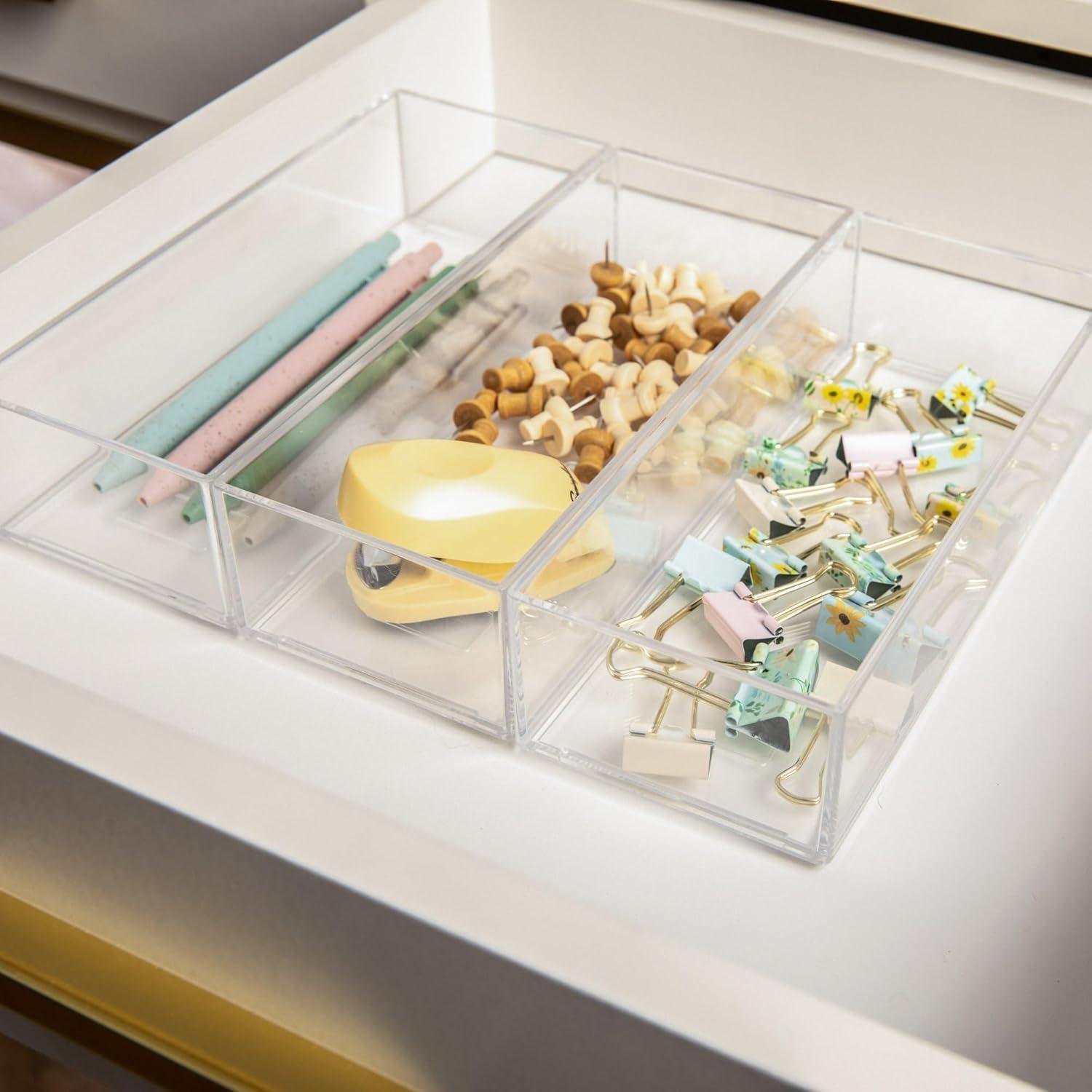 imageMartha Stewart Brody Desktop Storage Organizer Stack and Slide Plastic Organizer Tray Organizer for Office Kitchen or Vanity 3 x 375 Clear3 x 75 1