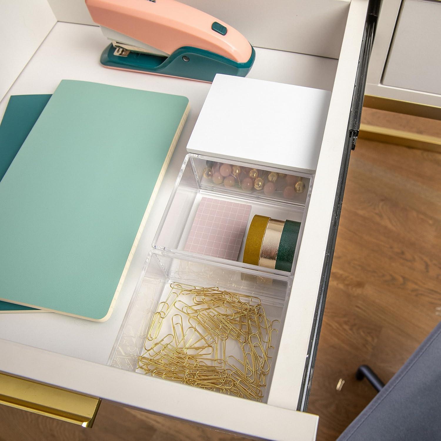 imageMartha Stewart Brody Plastic Storage Organizer Bins with Engineered Wood Lid for Home Office Kitchen or Bathroom 3 Pack Small 375 x 3 ClearWhite