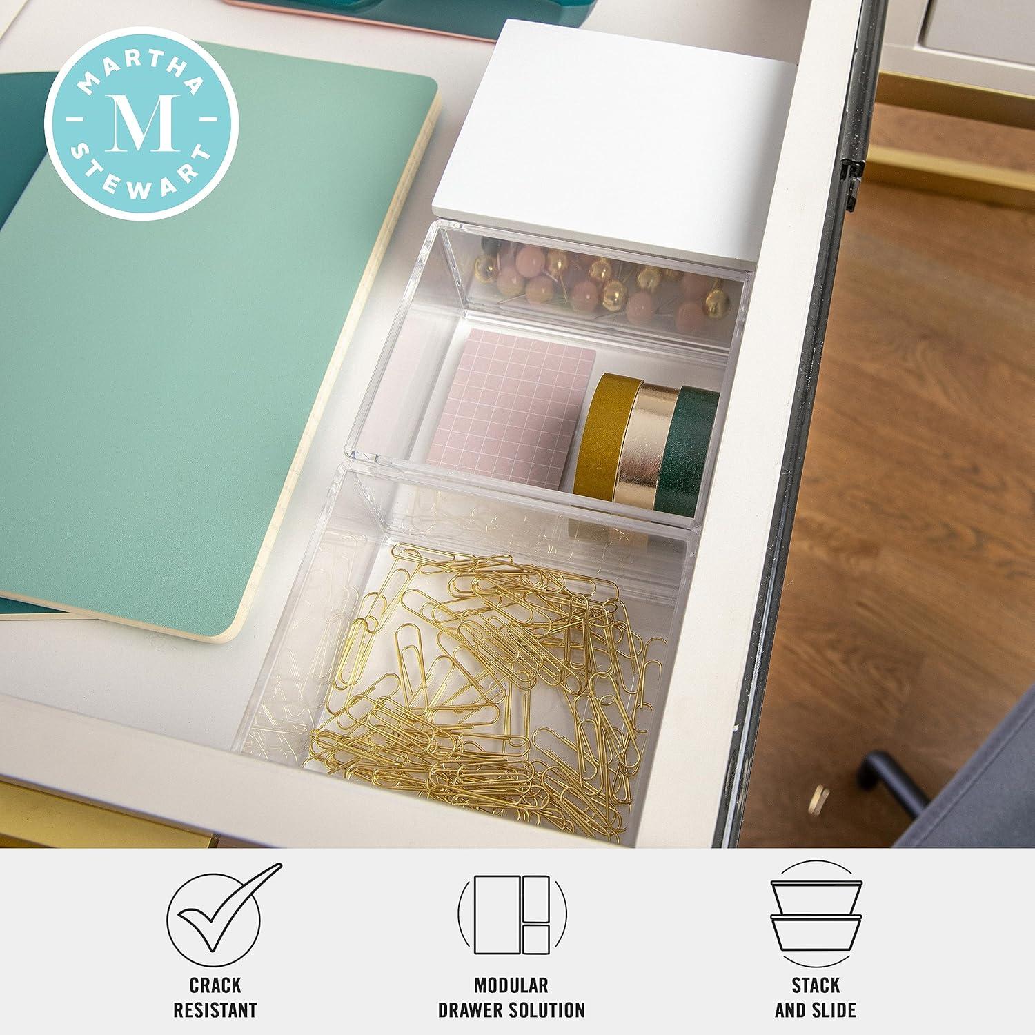 imageMartha Stewart Brody Plastic Storage Organizer Bins with Engineered Wood Lid for Home Office Kitchen or Bathroom 3 Pack Small 375 x 3 ClearWhite