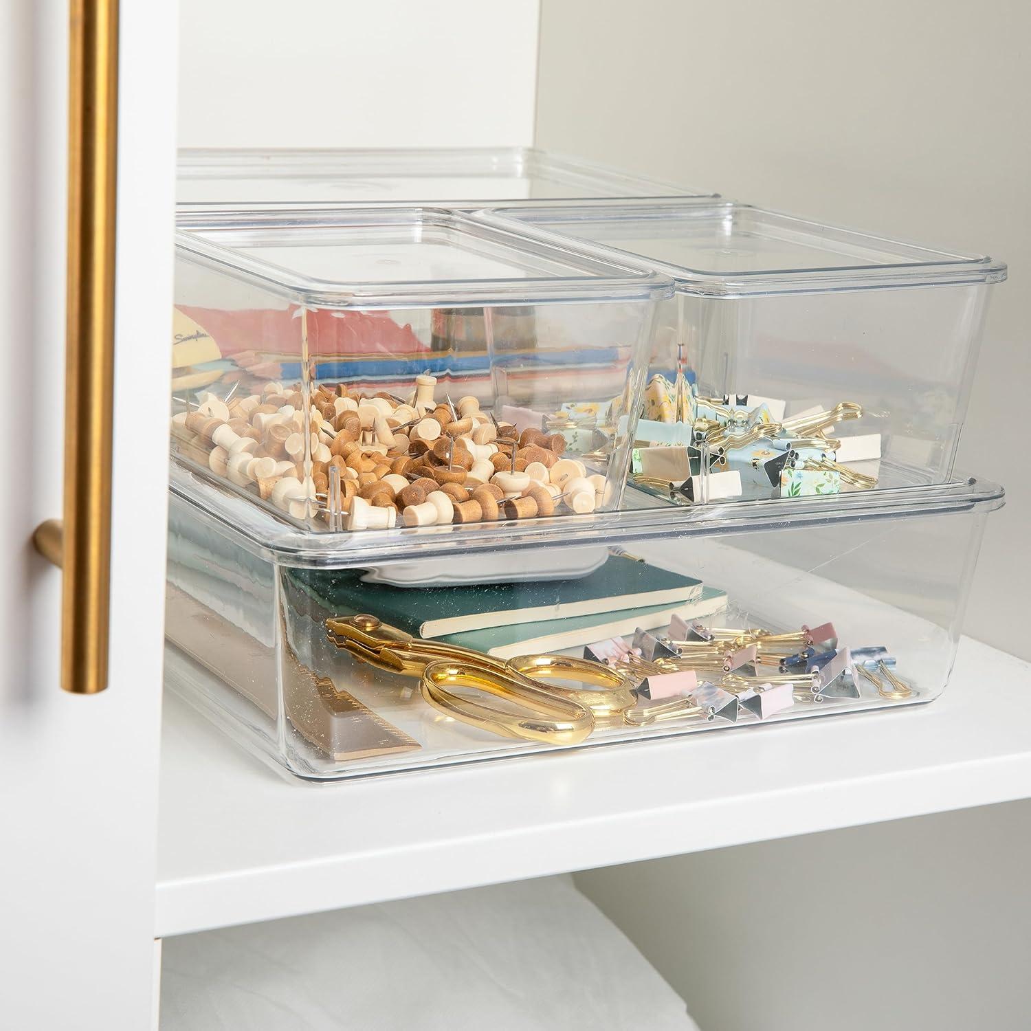 imageMartha Stewart Brody Plastic Storage Organizer Bins with Lids for Home Office Kitchen or Bathroom 4 Pack 2Small1Medium 1 Large ClearWhiteSet of 1 Pack of 2