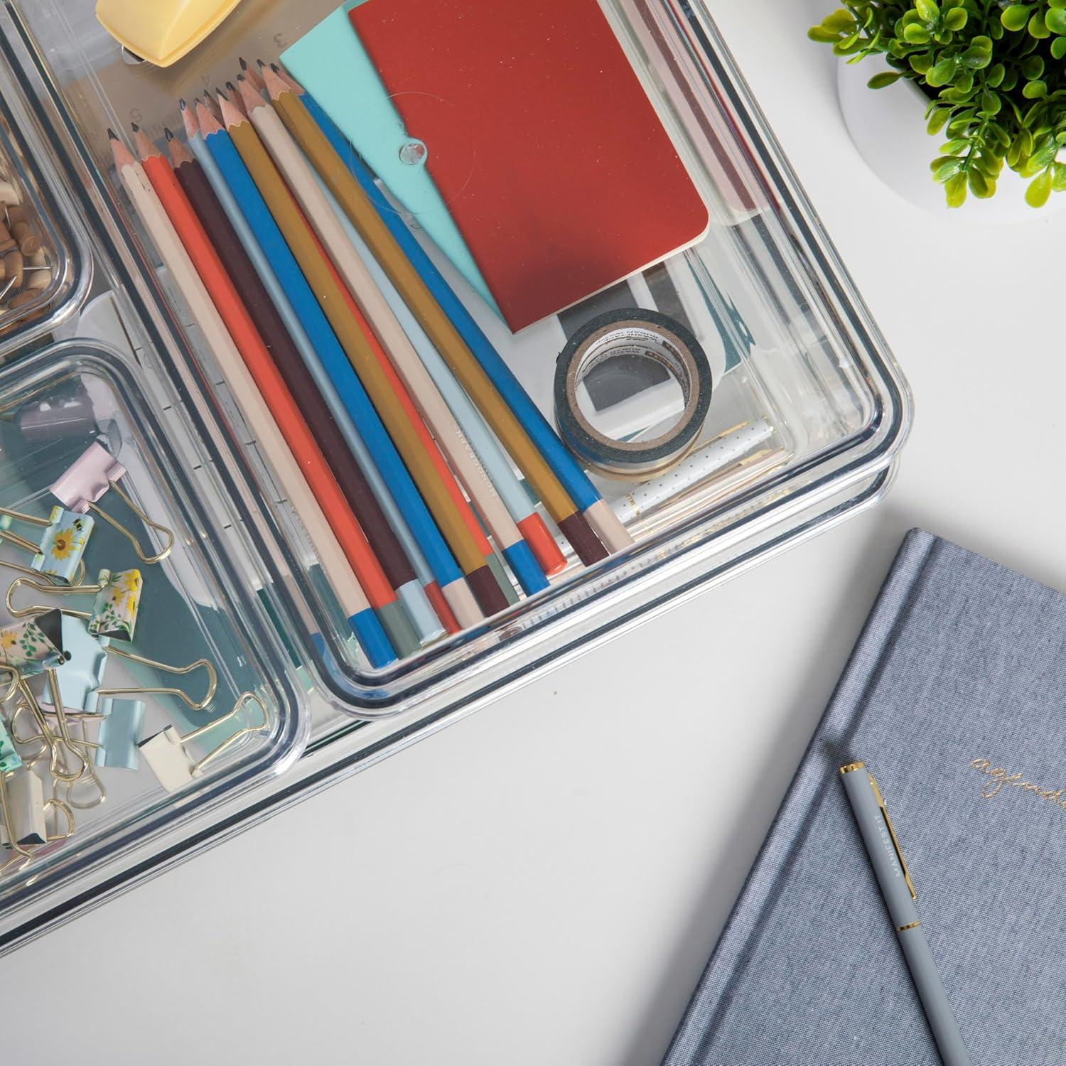 imageMartha Stewart Brody Plastic Storage Organizer Bins with Lids for Home Office Kitchen or Bathroom 4 Pack 2Small1Medium 1 Large ClearWhiteSet of 1 Pack of 2