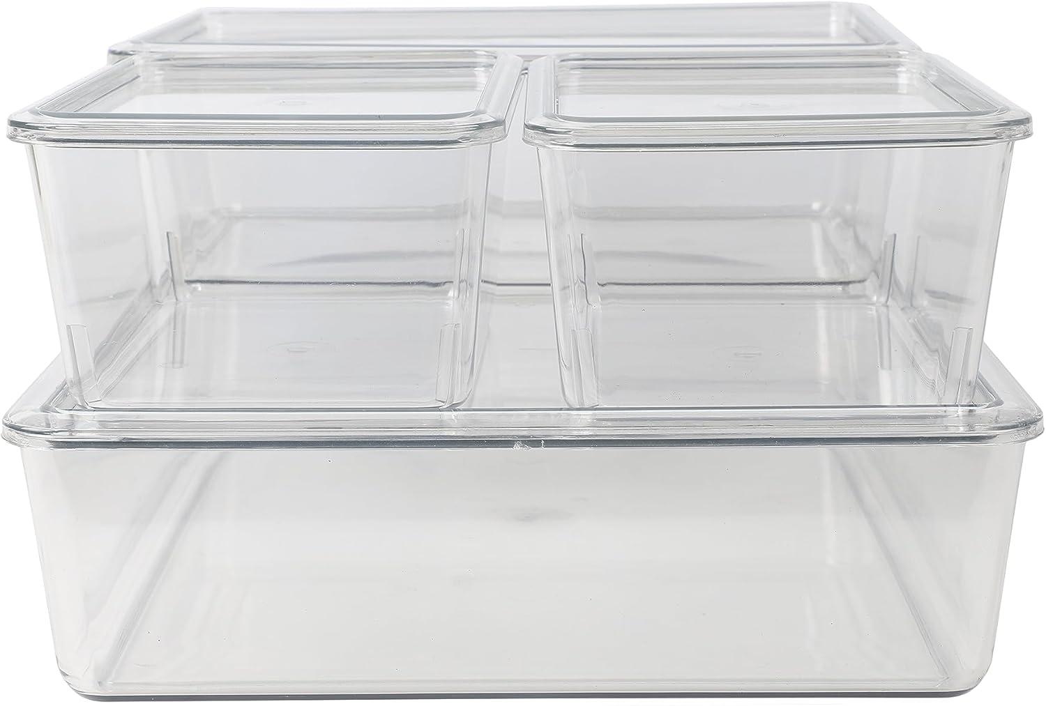 imageMartha Stewart Brody Plastic Storage Organizer Bins with Lids for Home Office Kitchen or Bathroom 4 Pack 2Small1Medium 1 Large ClearWhiteSet of 1 Pack of 2