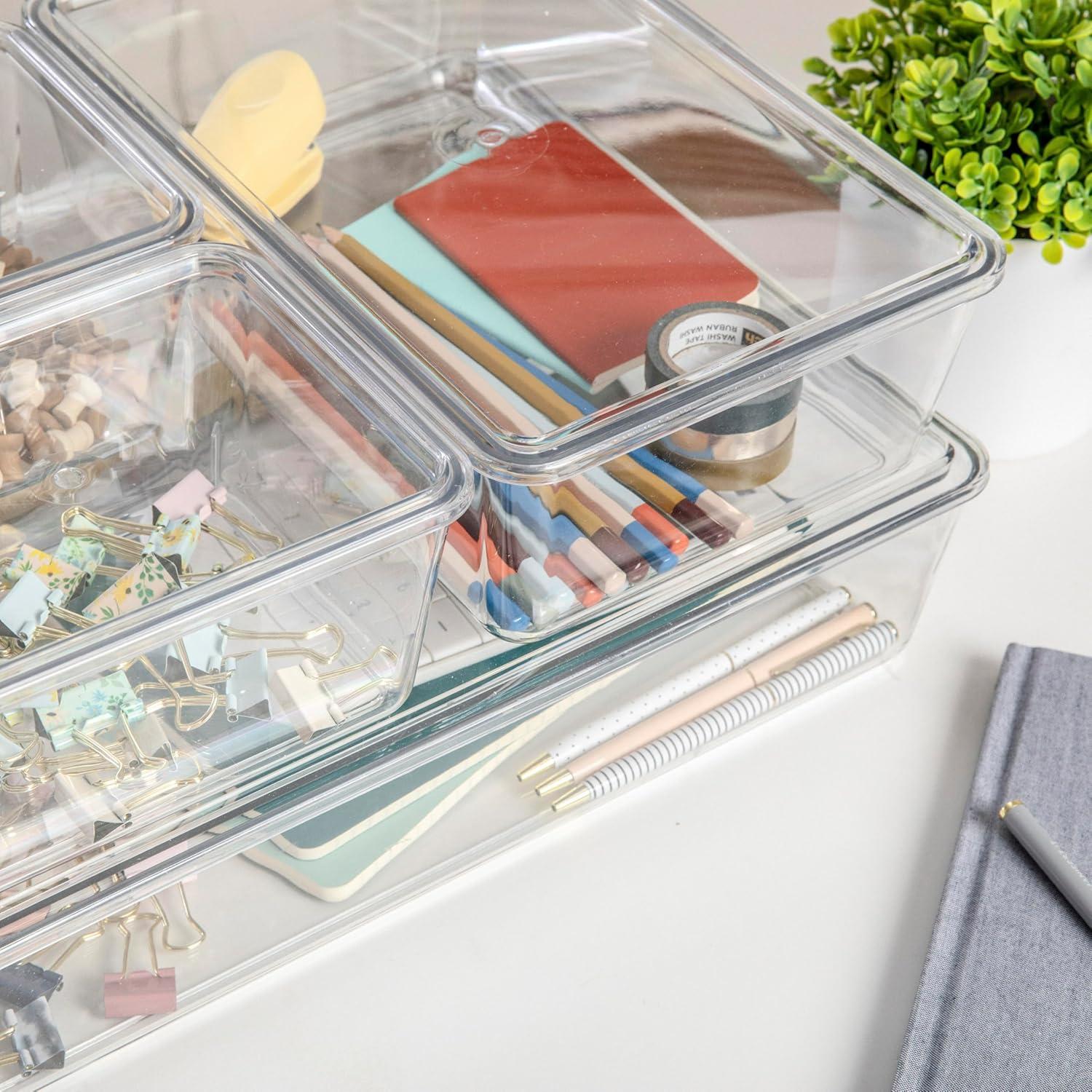 imageMartha Stewart Brody Plastic Storage Organizer Bins with Lids for Home Office Kitchen or Bathroom 4 Pack 2Small1Medium 1 Large ClearWhiteSet of 1 Pack of 2