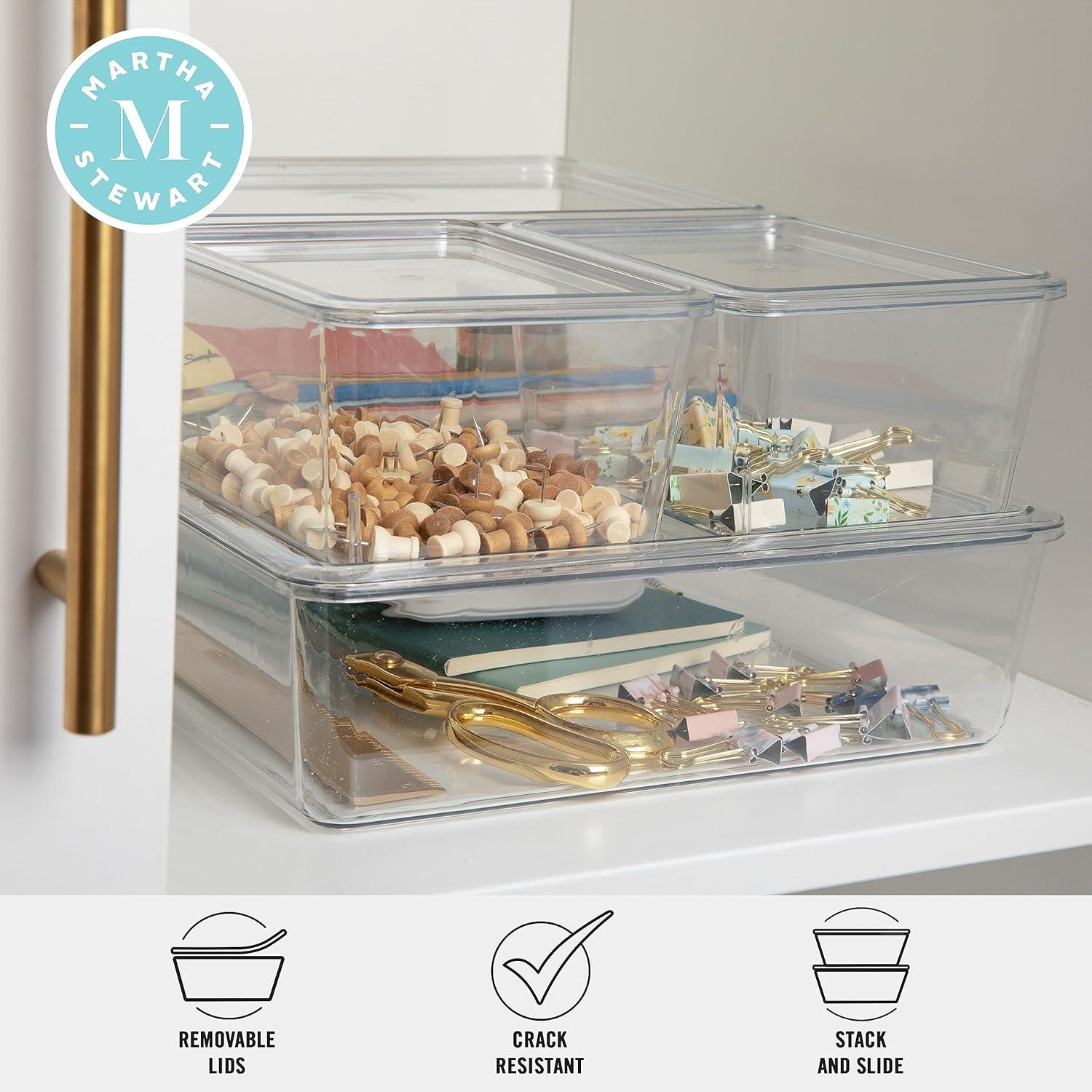 imageMartha Stewart Brody Plastic Storage Organizer Bins with Lids for Home Office Kitchen or Bathroom 4 Pack 2Small1Medium 1 Large ClearWhiteSet of 1 Pack of 2