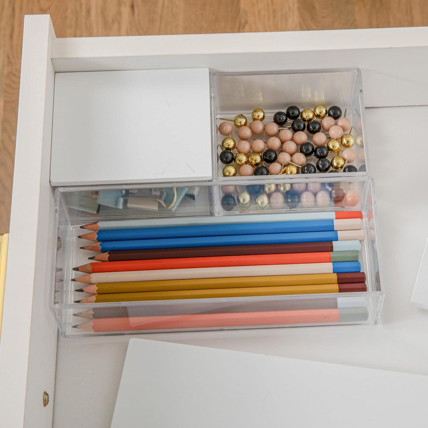 imageMartha Stewart Brody Plastic Storage Organizer Bins with Paulownia Wood Lid for Home OfficeKitchen orBathroom 3 Pack Small 375 x 3 ClearLight NaturalClearWhite