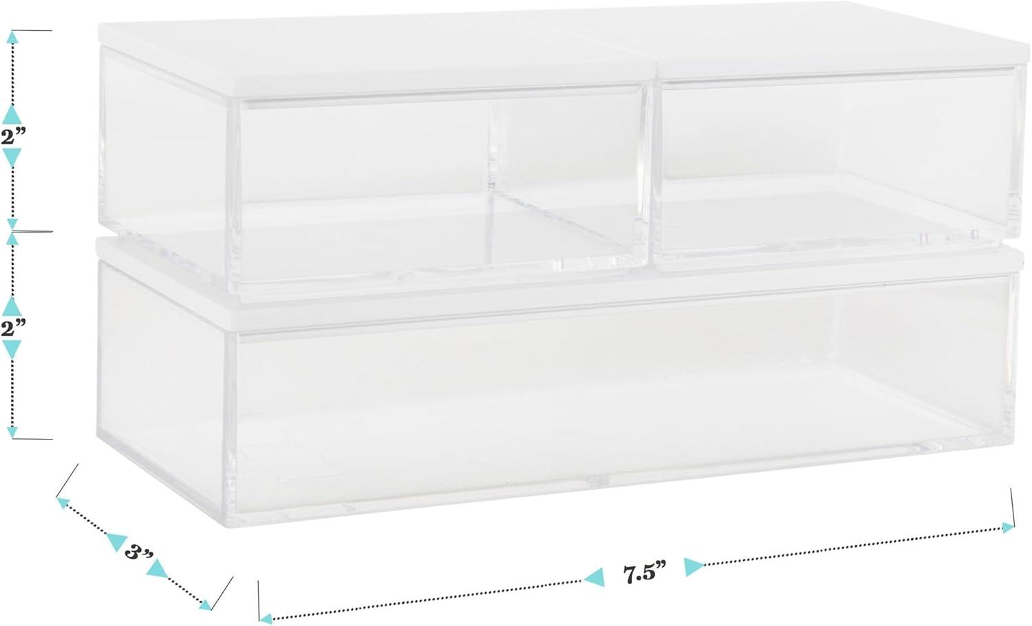 imageMartha Stewart Brody Plastic Storage Organizer Bins with Paulownia Wood Lid for Home OfficeKitchen orBathroom 3 Pack Small 375 x 3 ClearLight NaturalClearWhite