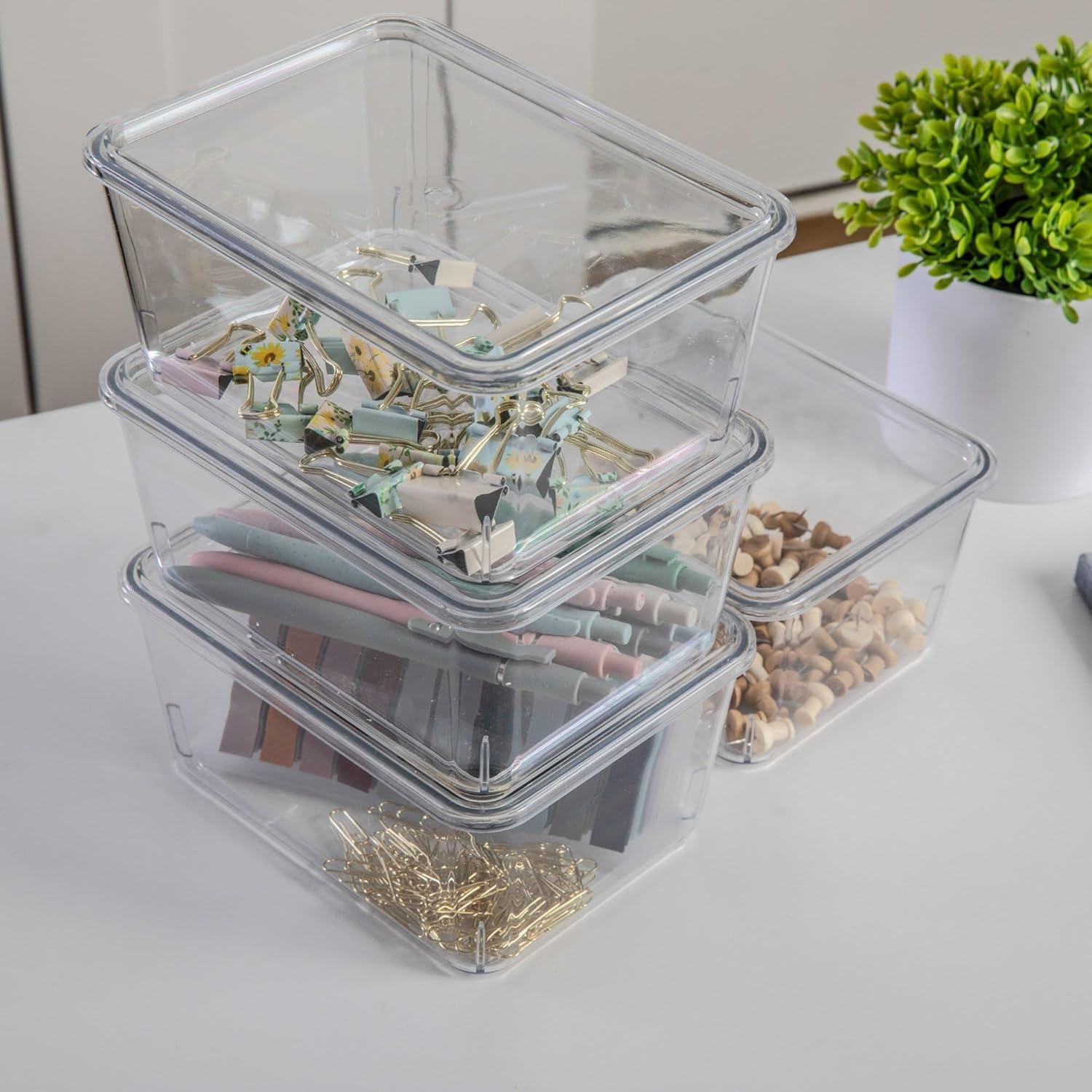 imageMartha Stewart Brody Plastic Storage Organizer Bins with Transparent Lids for Home Office Kitchen or Bathroom 4 Pack 675 x 5