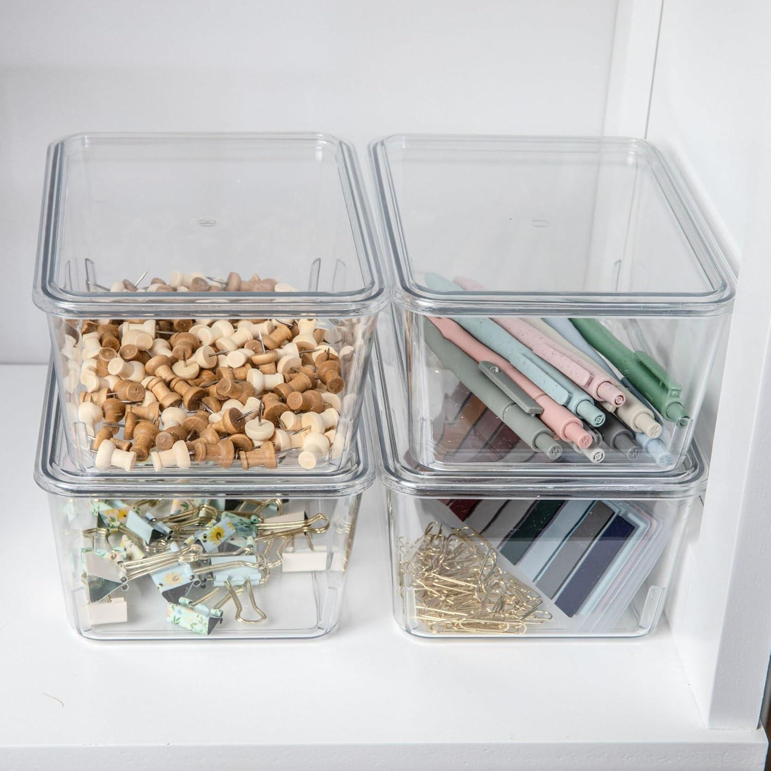 imageMartha Stewart Brody Plastic Storage Organizer Bins with Transparent Lids for Home Office Kitchen or Bathroom 4 Pack 675 x 5