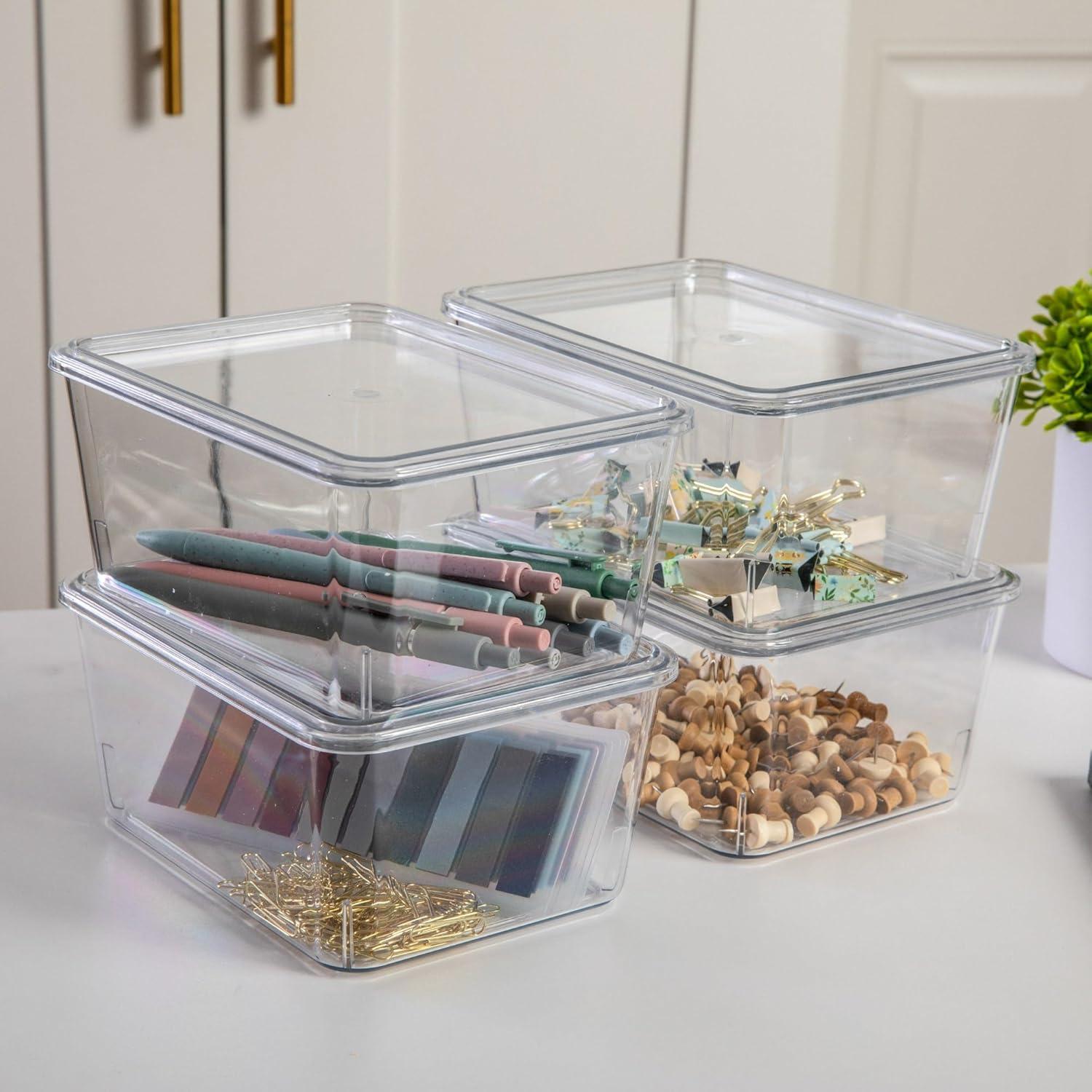 imageMartha Stewart Brody Plastic Storage Organizer Bins with Transparent Lids for Home Office Kitchen or Bathroom 4 Pack 675 x 5