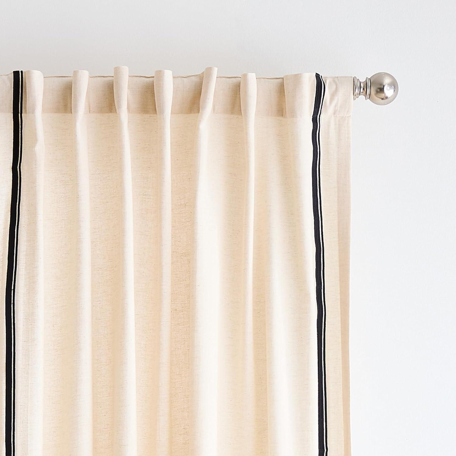 imageMartha Stewart Cream Light Filtering Window Curtains for Living Room 50 x 84 Set of 2 Back Tab Panels Embroidered Stripe LinenLinen