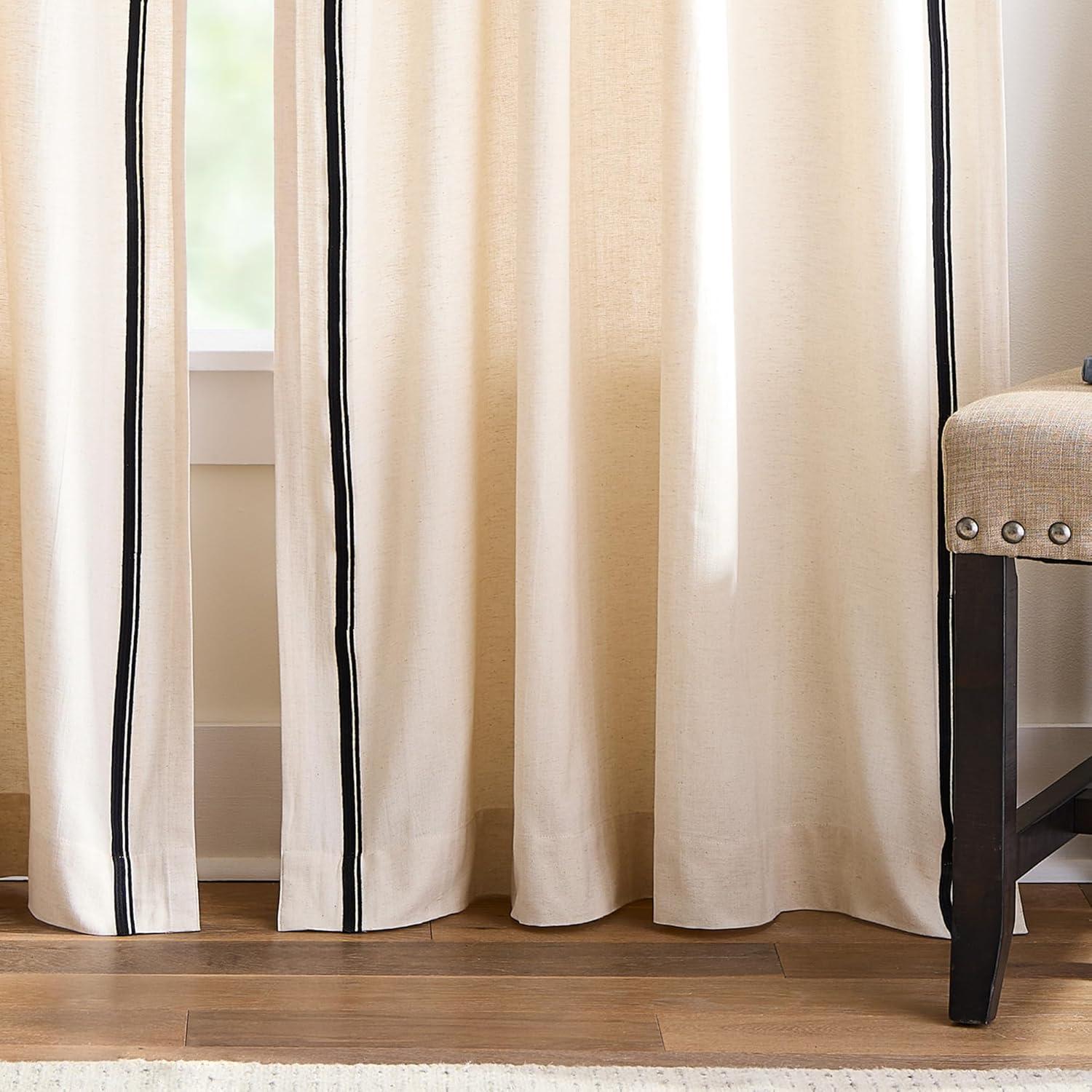 imageMartha Stewart Cream Light Filtering Window Curtains for Living Room 50 x 84 Set of 2 Back Tab Panels Embroidered Stripe LinenLinen