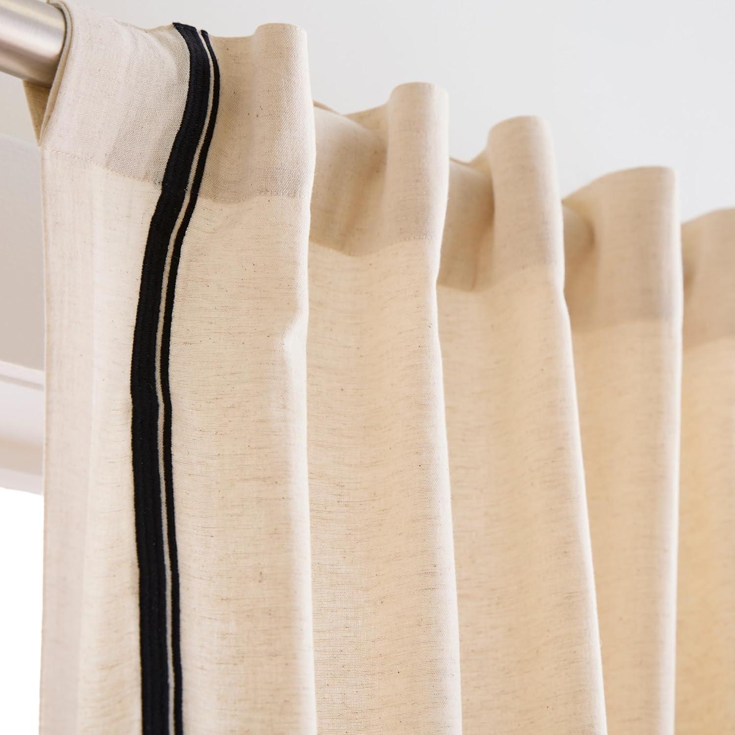 imageMartha Stewart Cream Light Filtering Window Curtains for Living Room 50 x 84 Set of 2 Back Tab Panels Embroidered Stripe LinenLinen
