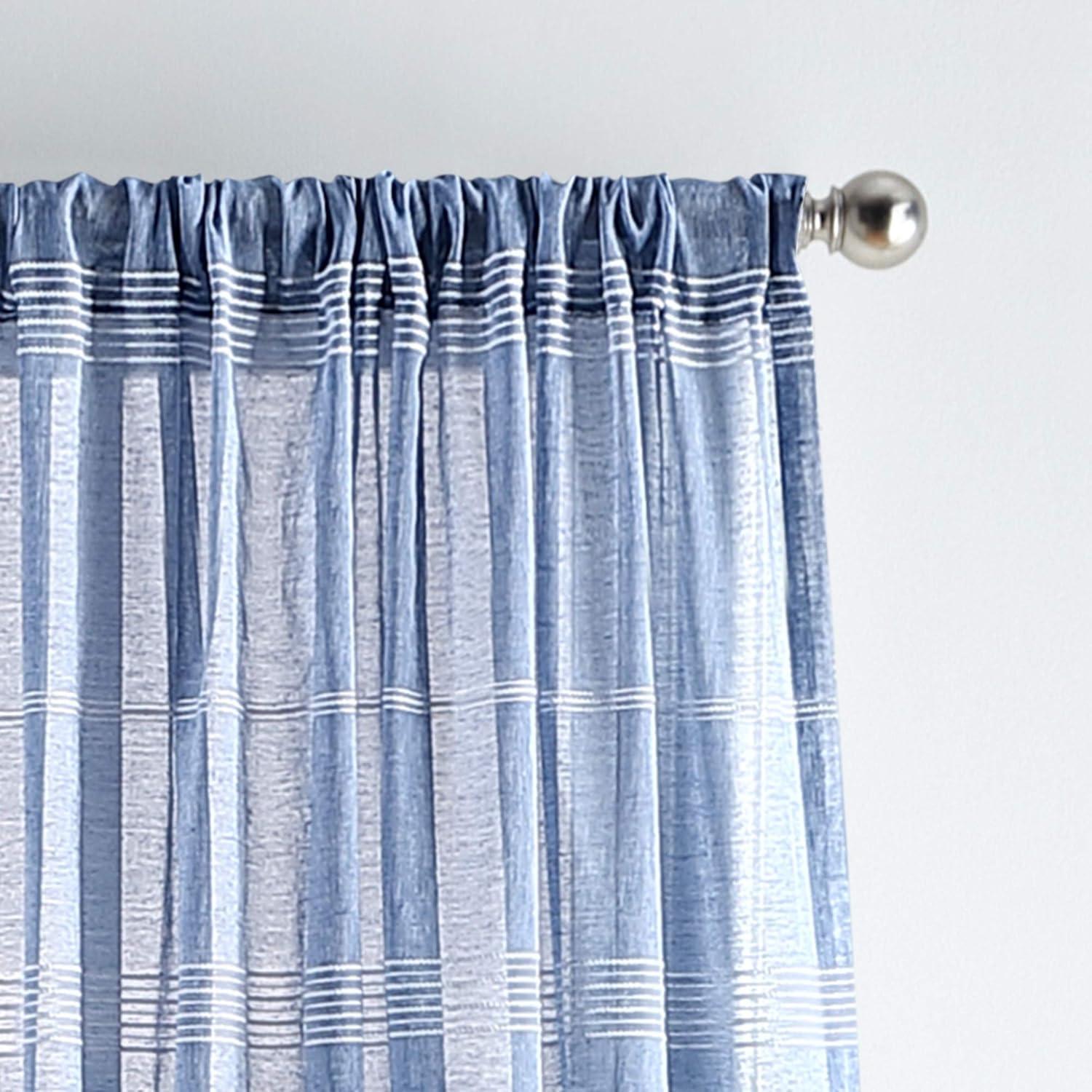 imageMartha Stewart Delicate Stripe Sheer Rod Pocket Window Curtain Panel Pair for Living Room 95 IndigoIndigo