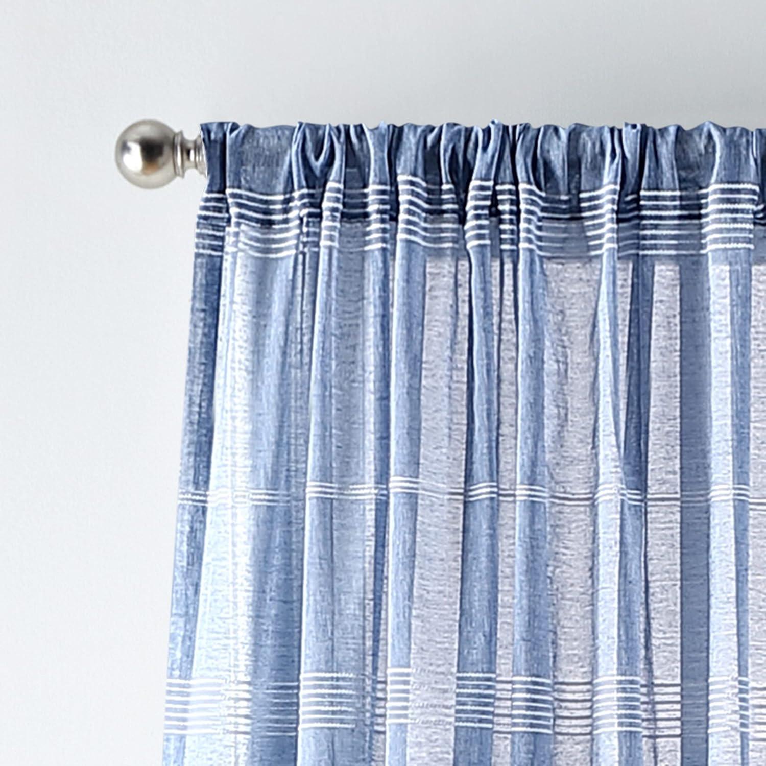 imageMartha Stewart Delicate Stripe Sheer Rod Pocket Window Curtain Panel Pair for Living Room 95 IndigoIndigo